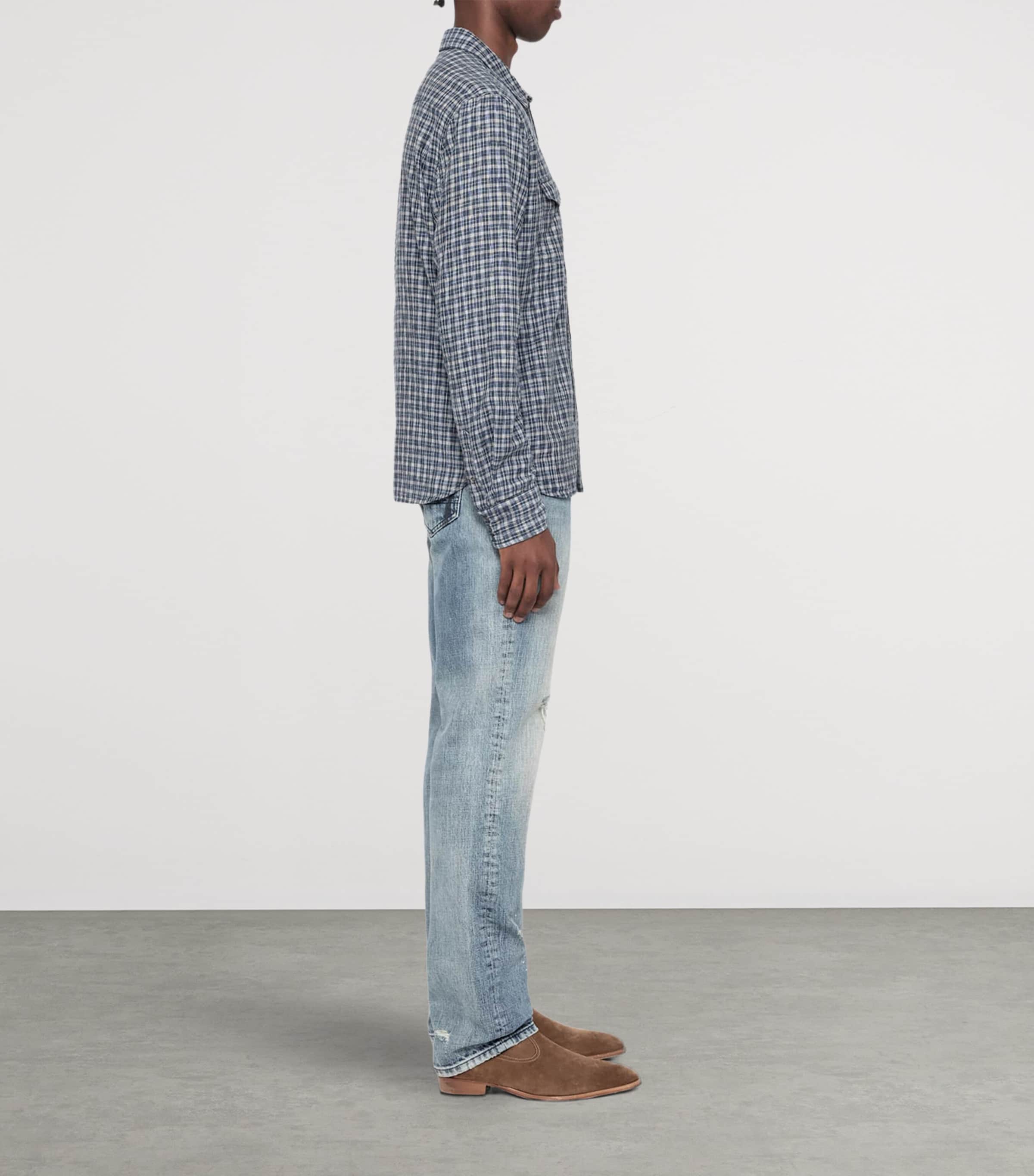 AllSaints Mens Organic Cotton Check Court Shirt Indigo Blue Image 4