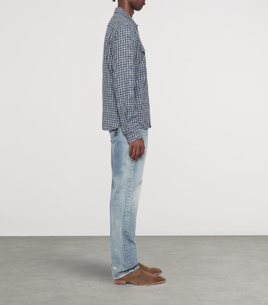AllSaints Mens Organic Cotton Check Court Shirt Indigo Blue Image 4