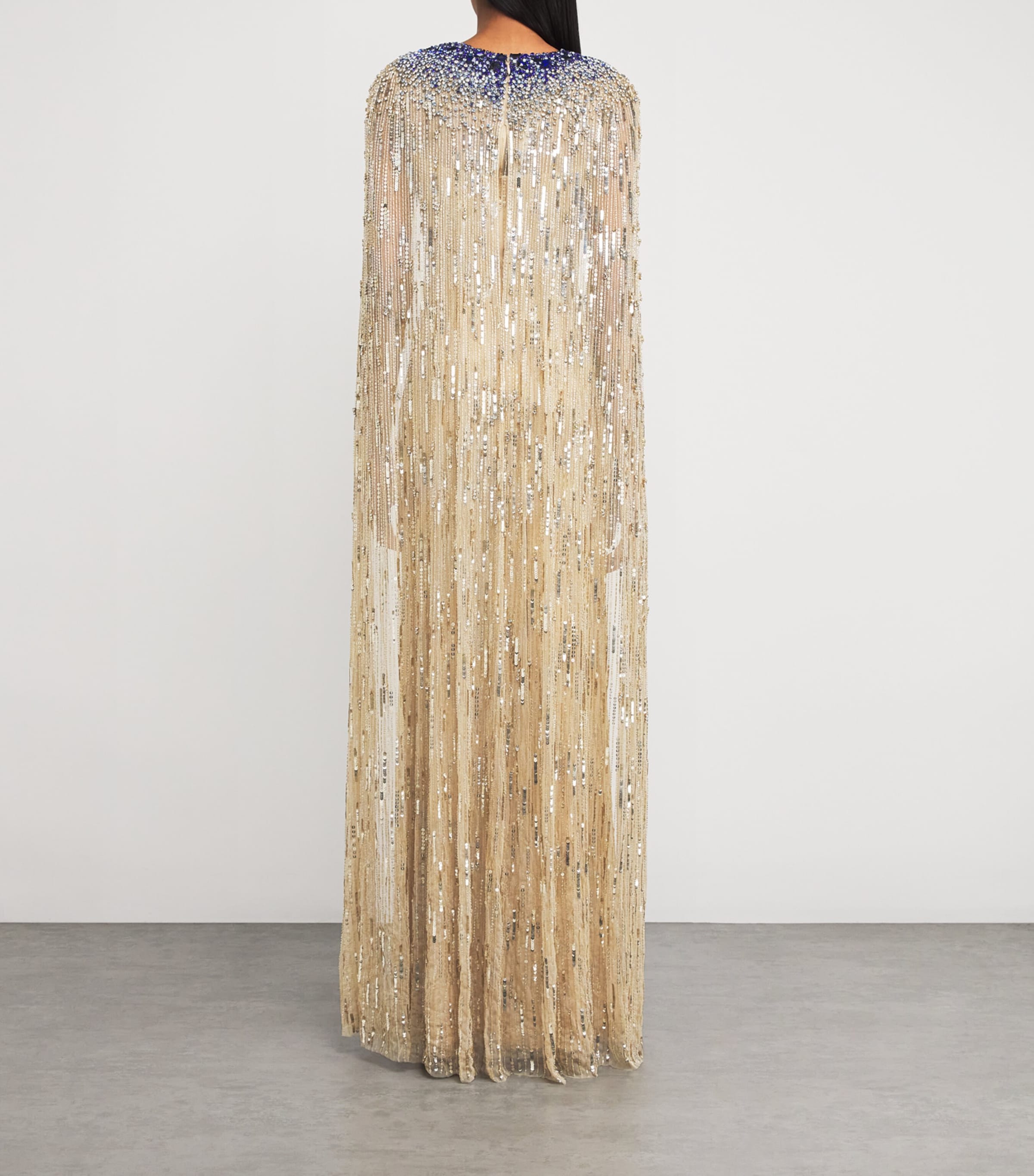 Jenny Packham Womens Embellished Cleo Crush Cape Gown Sandy Beach Image 3