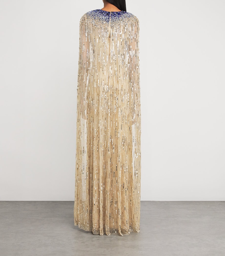 Jenny Packham Womens Embellished Cleo Crush Cape Gown Sandy Beach Image 3