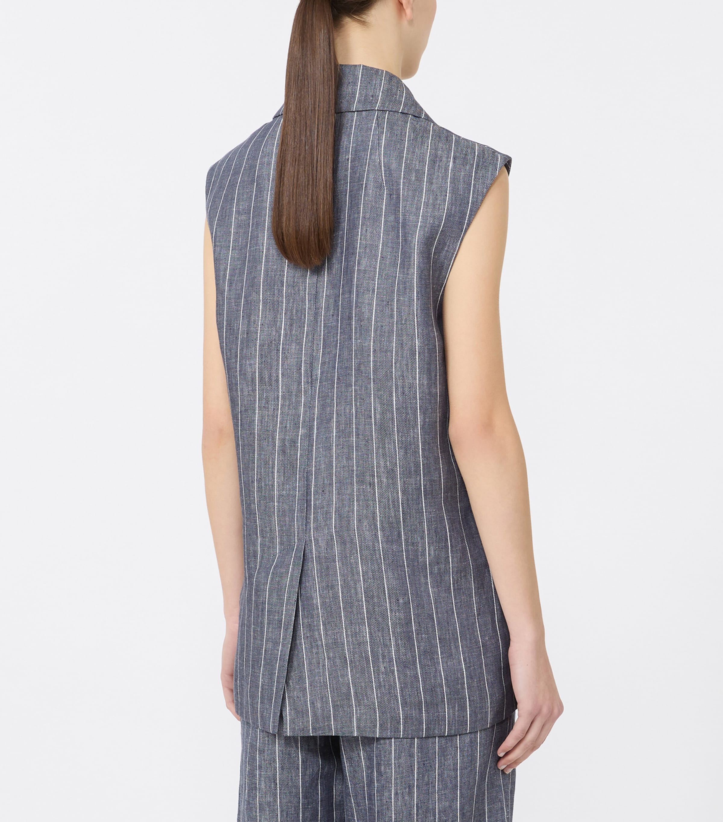 Max Mara Womens Linen Pinstripe Gilet Ultramarine Image 3