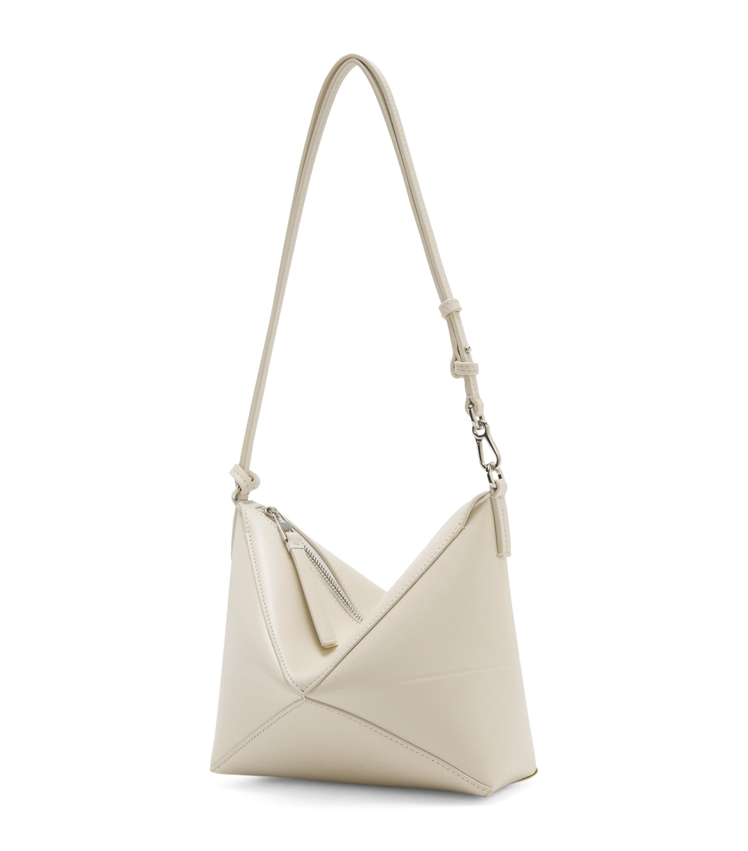 Loewe Puzzle Fold Leather Pouch Shoulder Bag In White