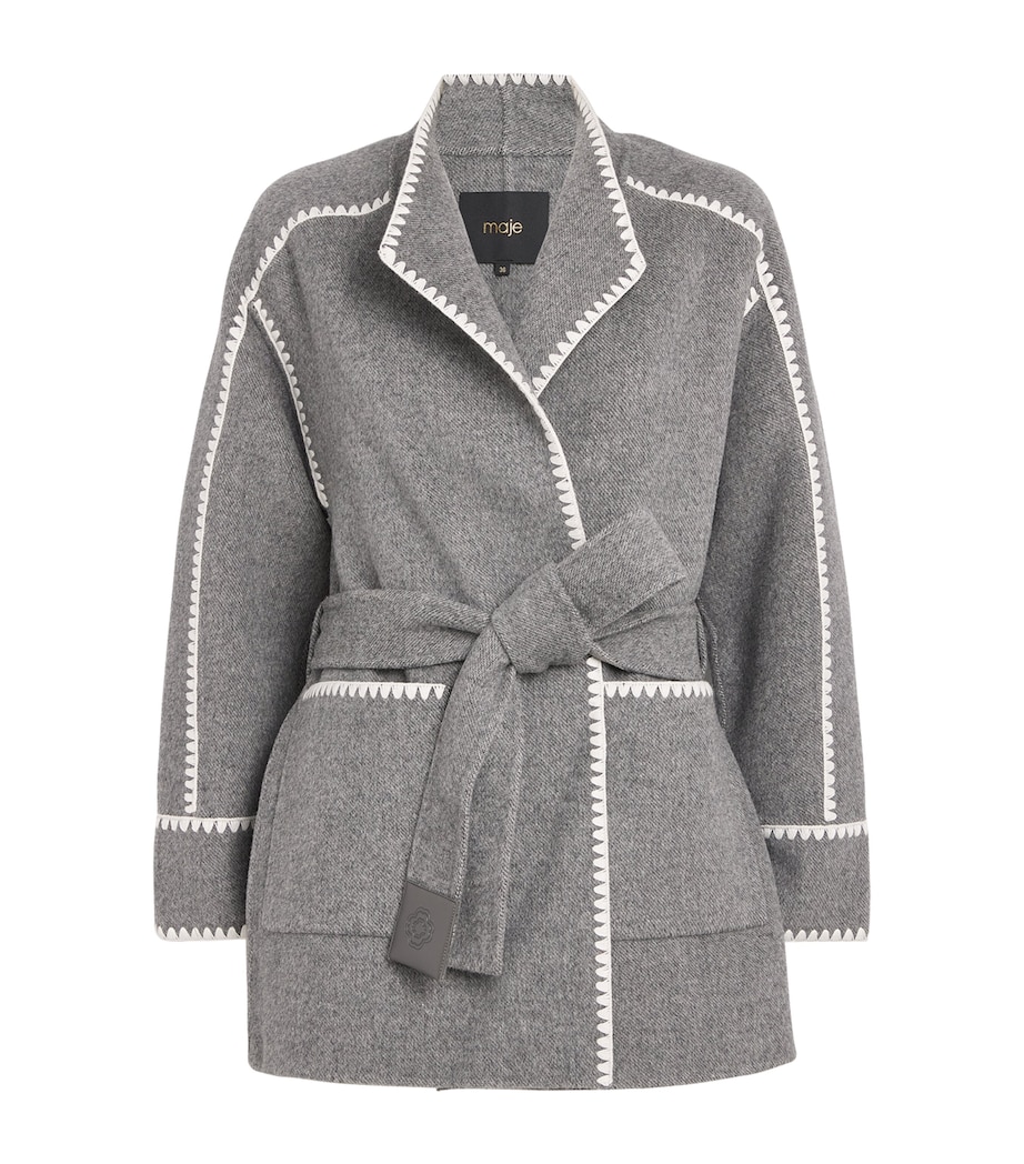 Wool-Blend Wrap Coat GREY/WHITE Image 1