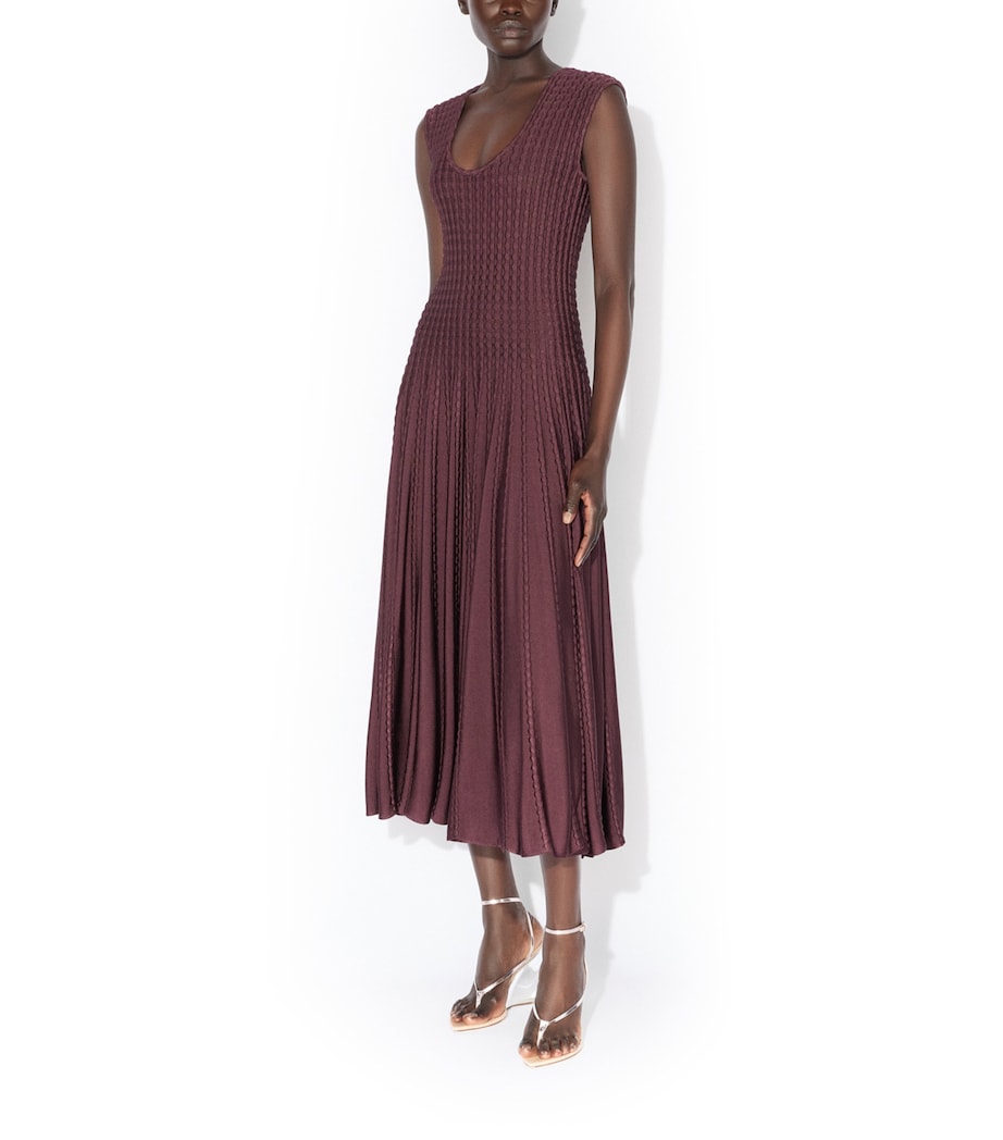 Alaïa Womens Pleated Midi Dress Bordeaux Image 2