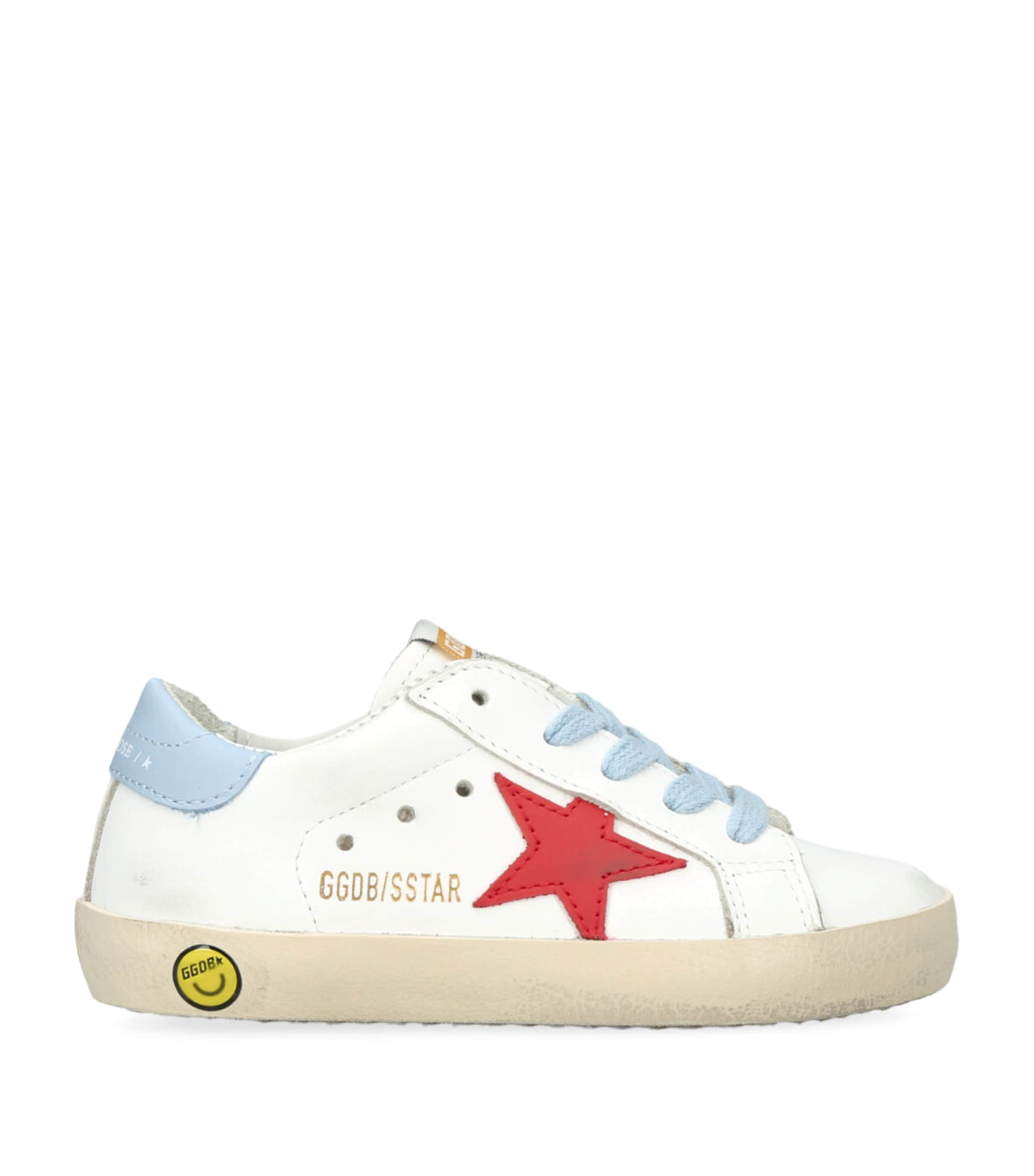 Golden Goose Kids' Super-star Leather Lace-up Sneakers In Red,white,blue