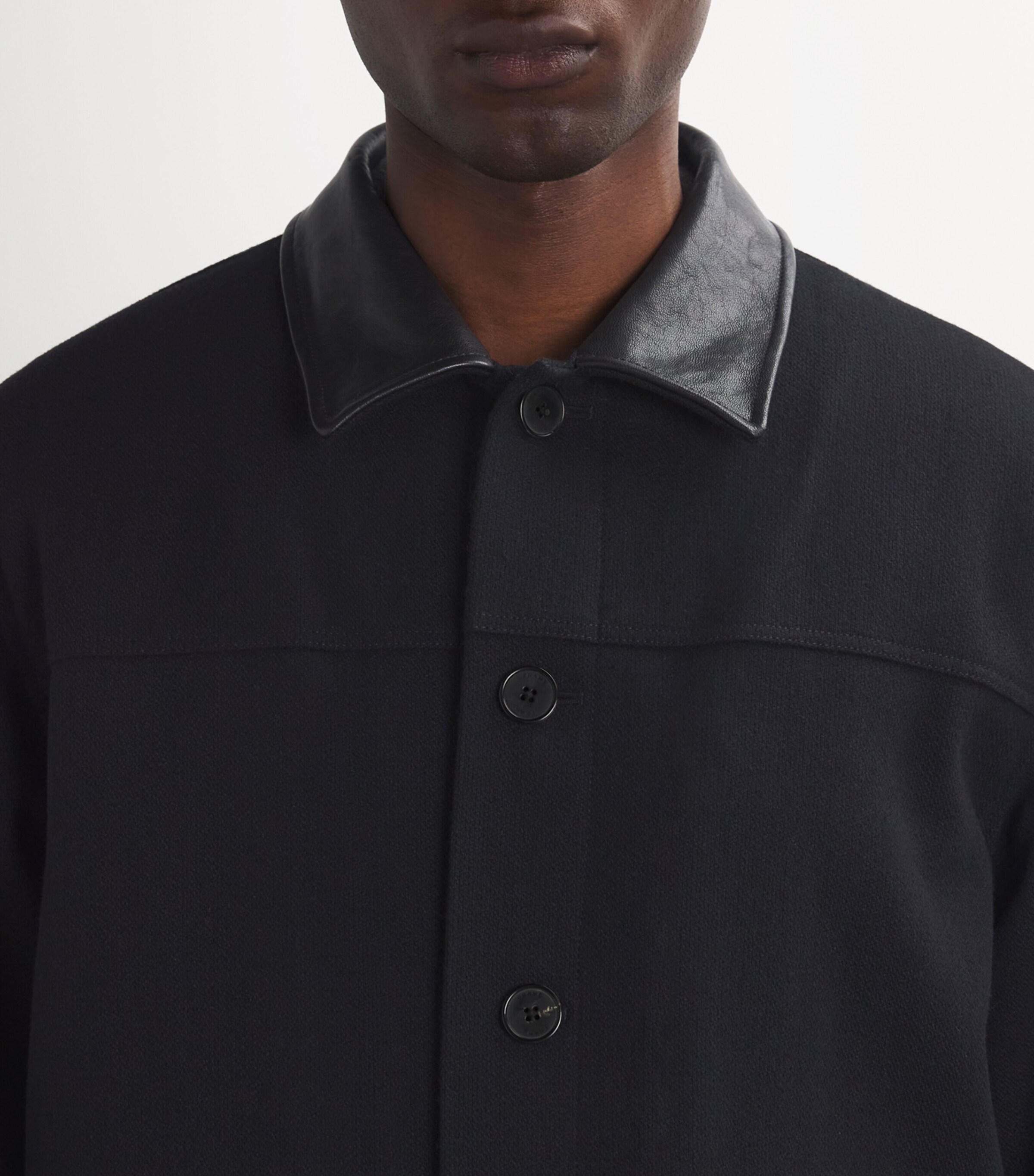 Wool-Blend Leather-Collar Jacket BLACK Image 6