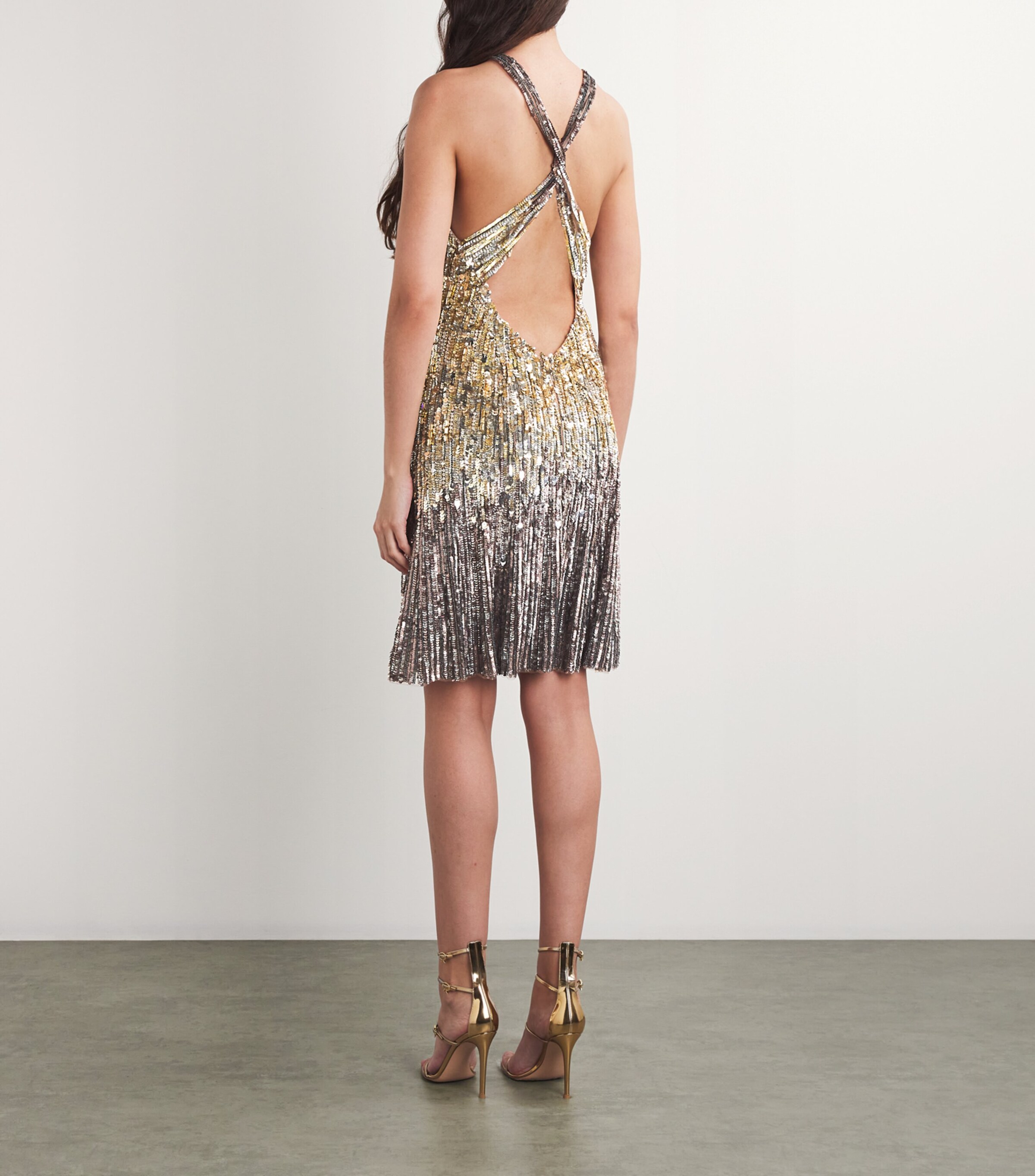 Jenny Packham Womens Embellished Brilliance Paris Mini Dress Desert Sand Image 3
