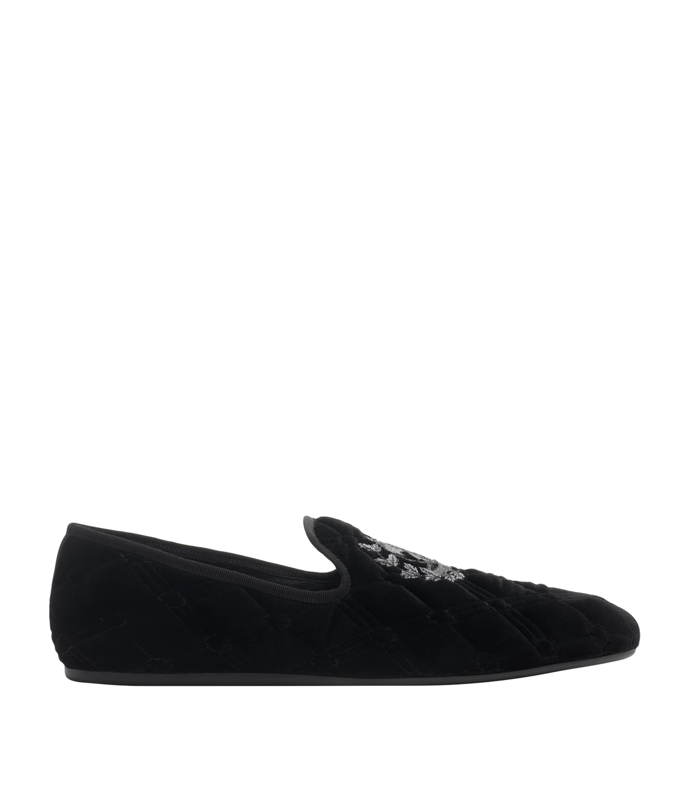 Velvet Quilted Estate Slippers BLACK Image 1