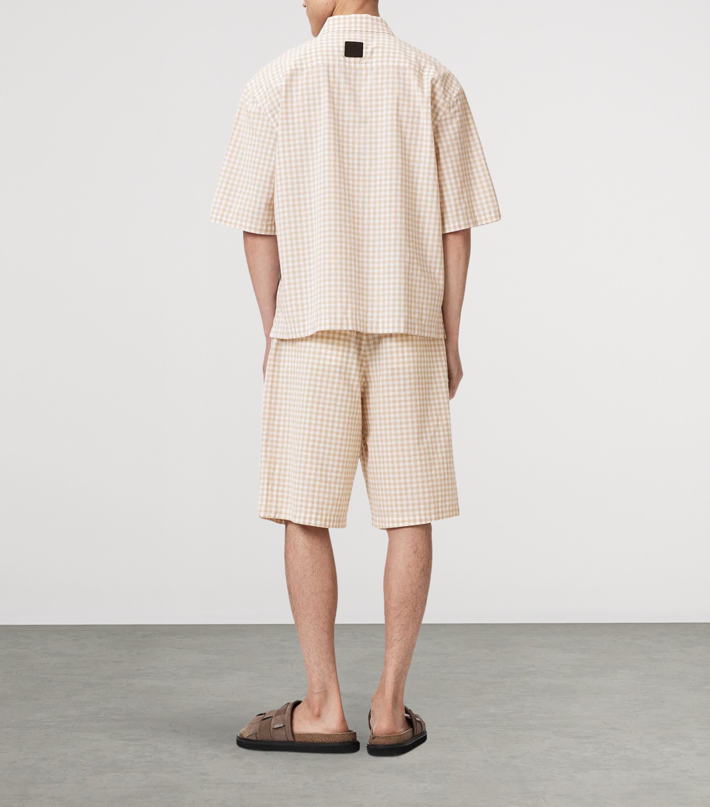 AllSaints Mens Organic Cotton Gingham Rockland Shorts Desert Yellow Image 6
