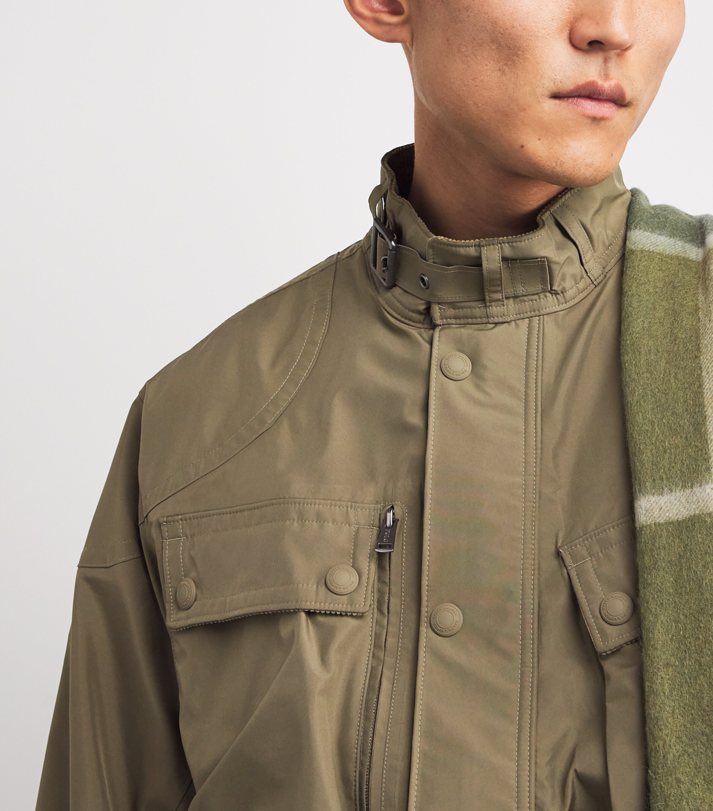 Water-Repellent Belted Field Jacket GREEN Image 6