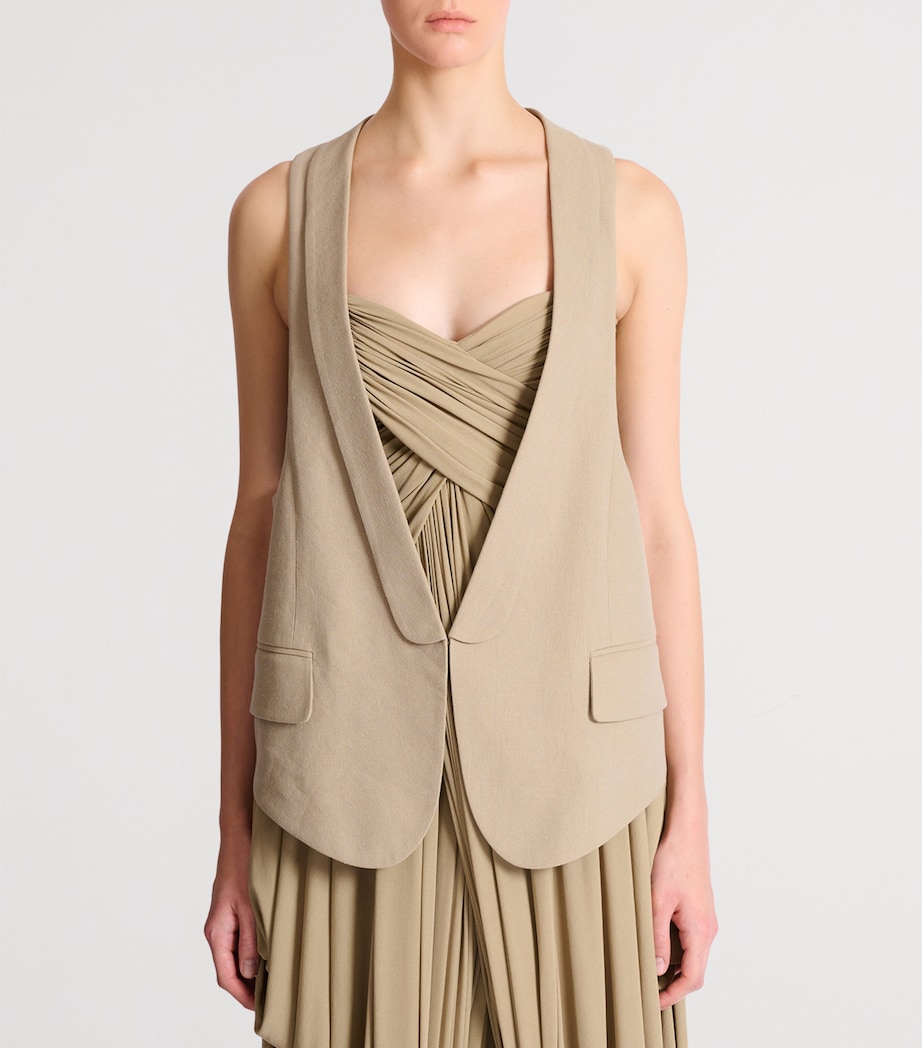 Balmain Womens Linen-Cotton Oversized Waistcoat Beige Foncé Image 2