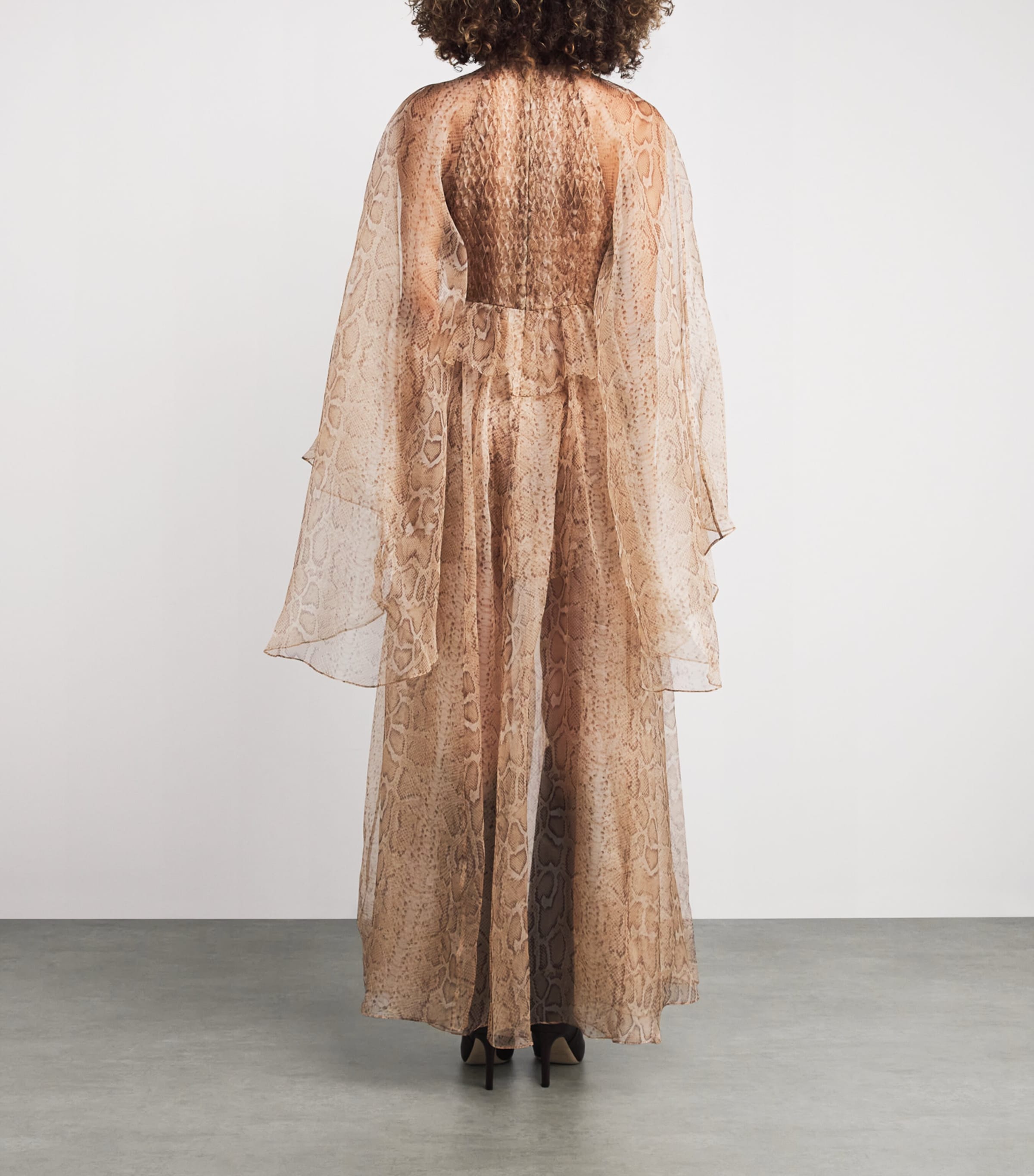 Silk Memento Smocked Flutter Maxi Dress CREAM SNAKE Image 3