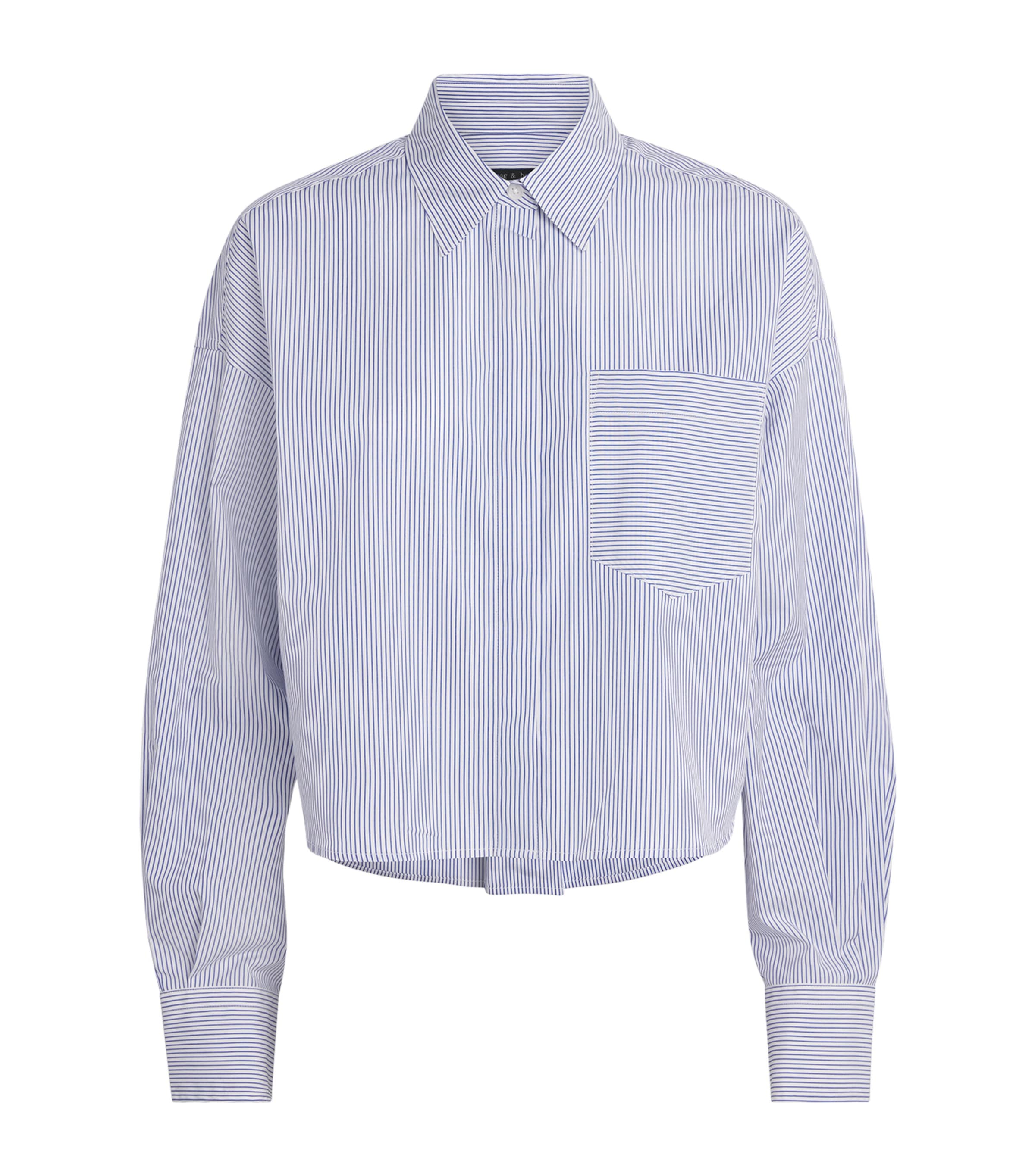 Rag & Bone Marin Stripe Crop Cotton Button-up Shirt In White