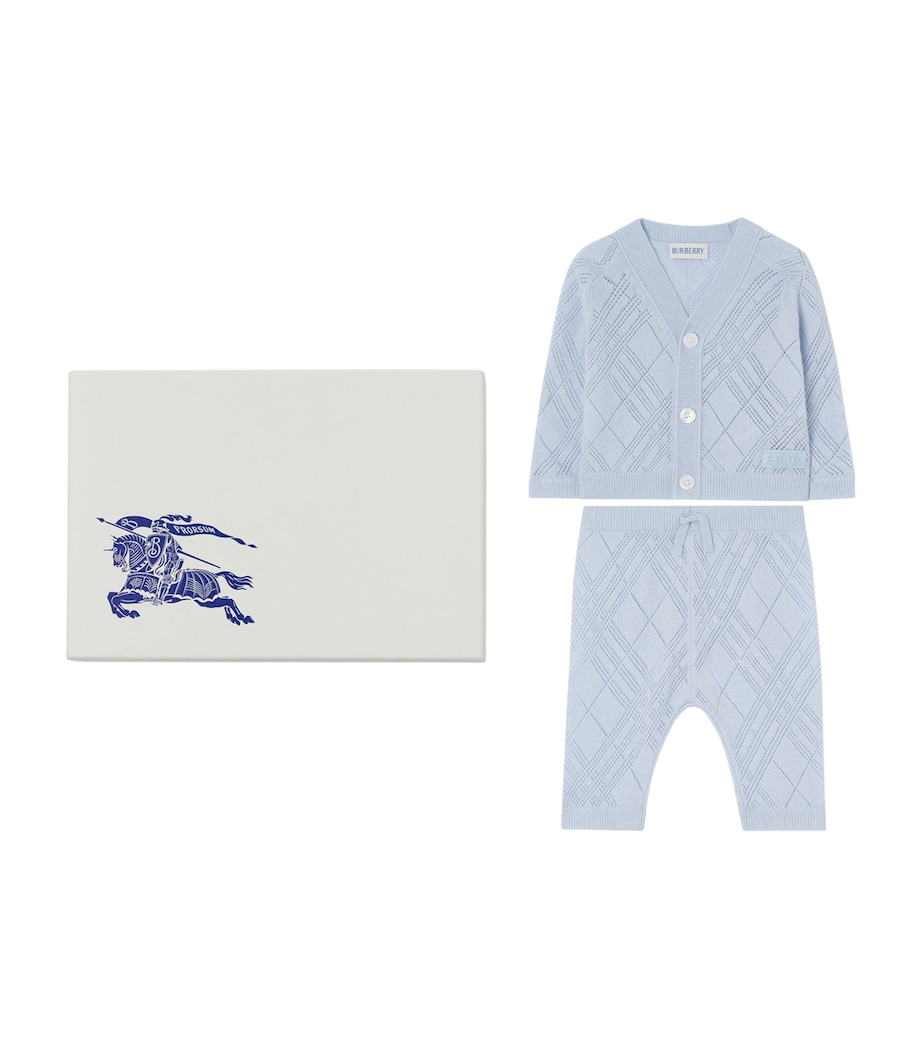 Burberry Kids Cashmere Check Cardigan and Trouser Set (1-18 Months) Dusty Blue Image 1