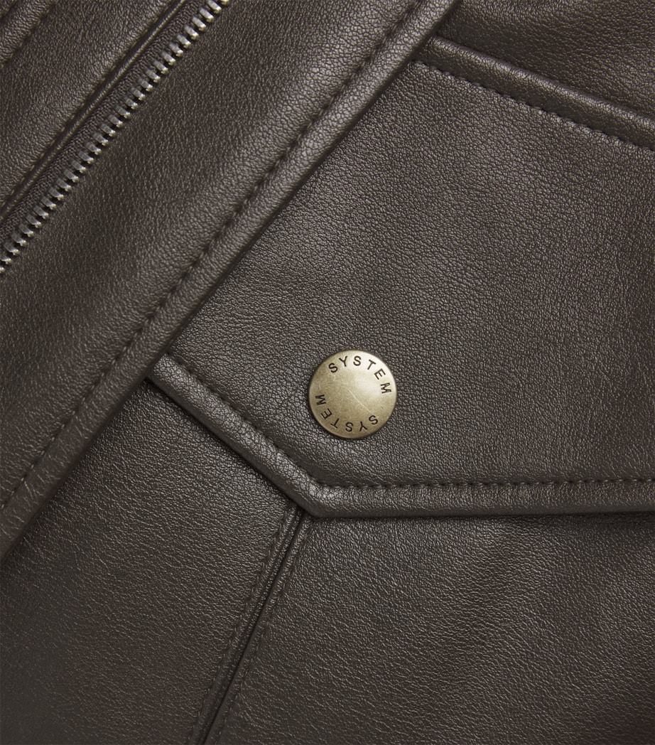 System Mens Faux Leather Bomber Jacket Dark Brown Db Image 5