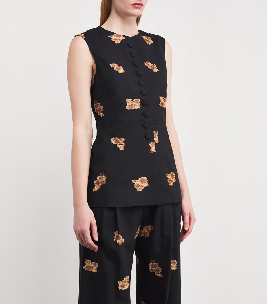 Liberowe Womens Wool-Blend Embroidered Vania Waistcoat Black Bronze Image 3