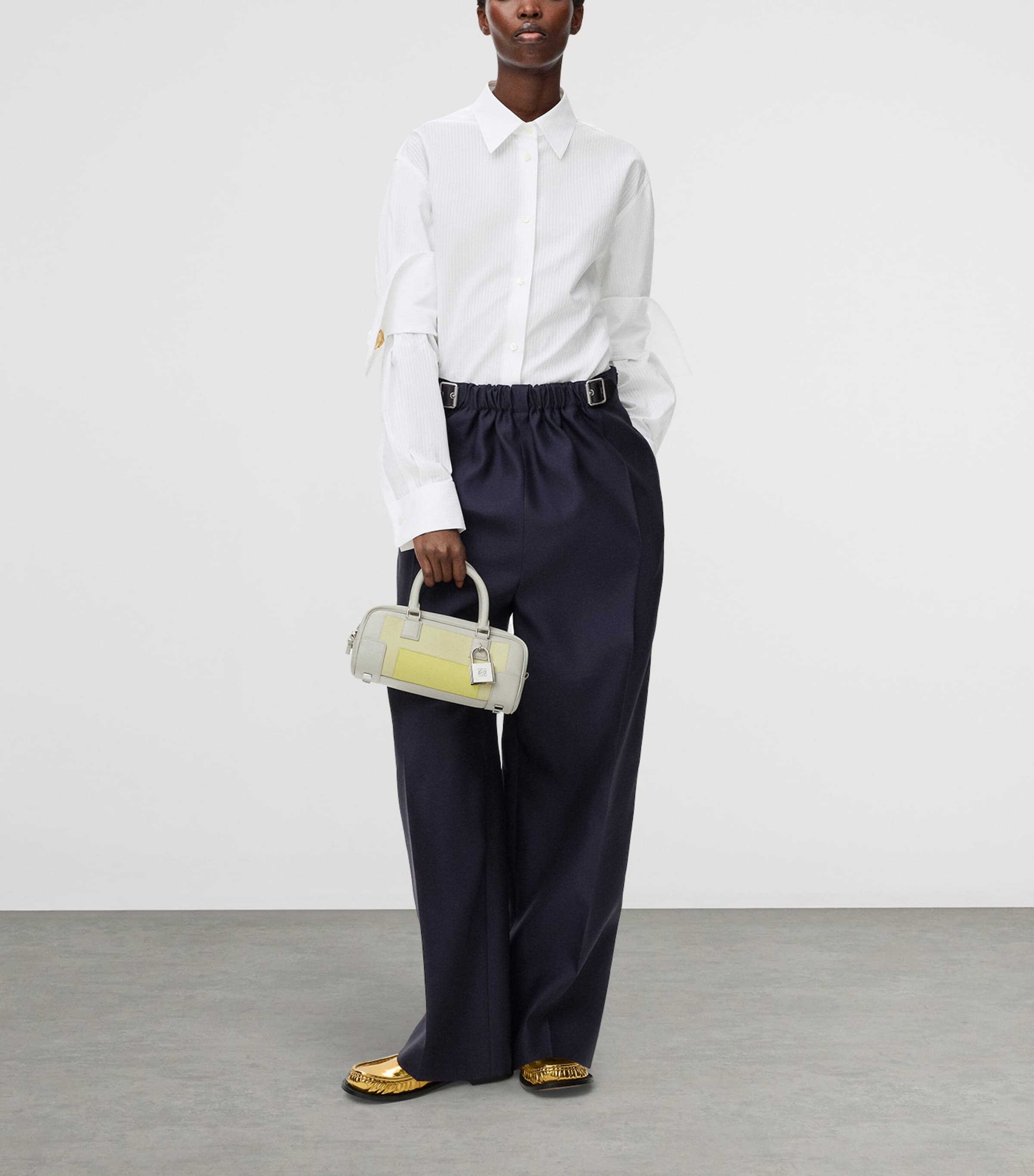 Buckled Wide-Leg Trousers NAVY BLUE Image 2