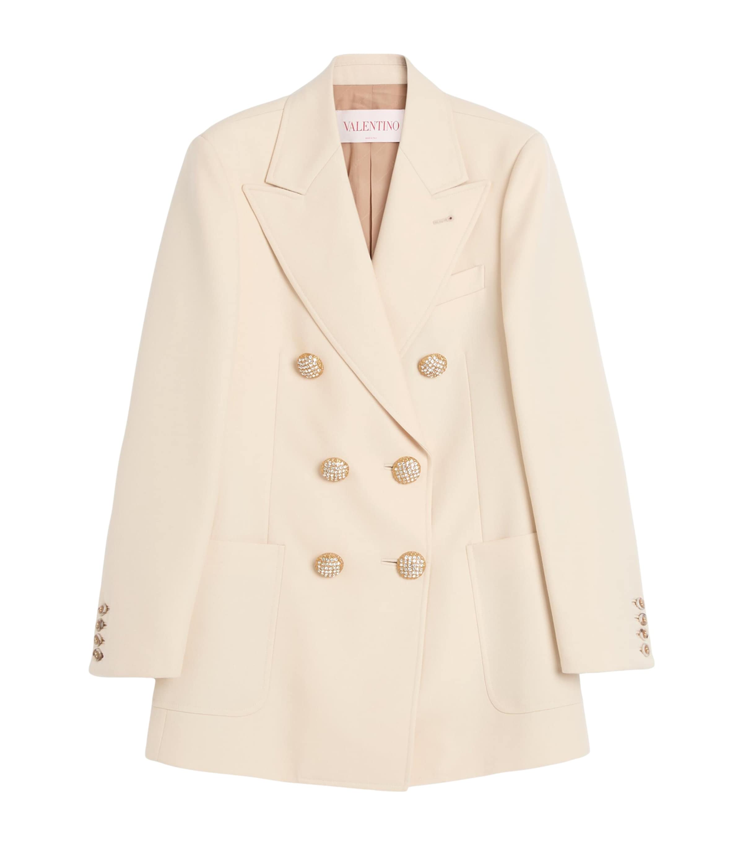 Valentino Blazer Aus Diagonaler Dry Wool Frau Elfenbein 48 In Nude