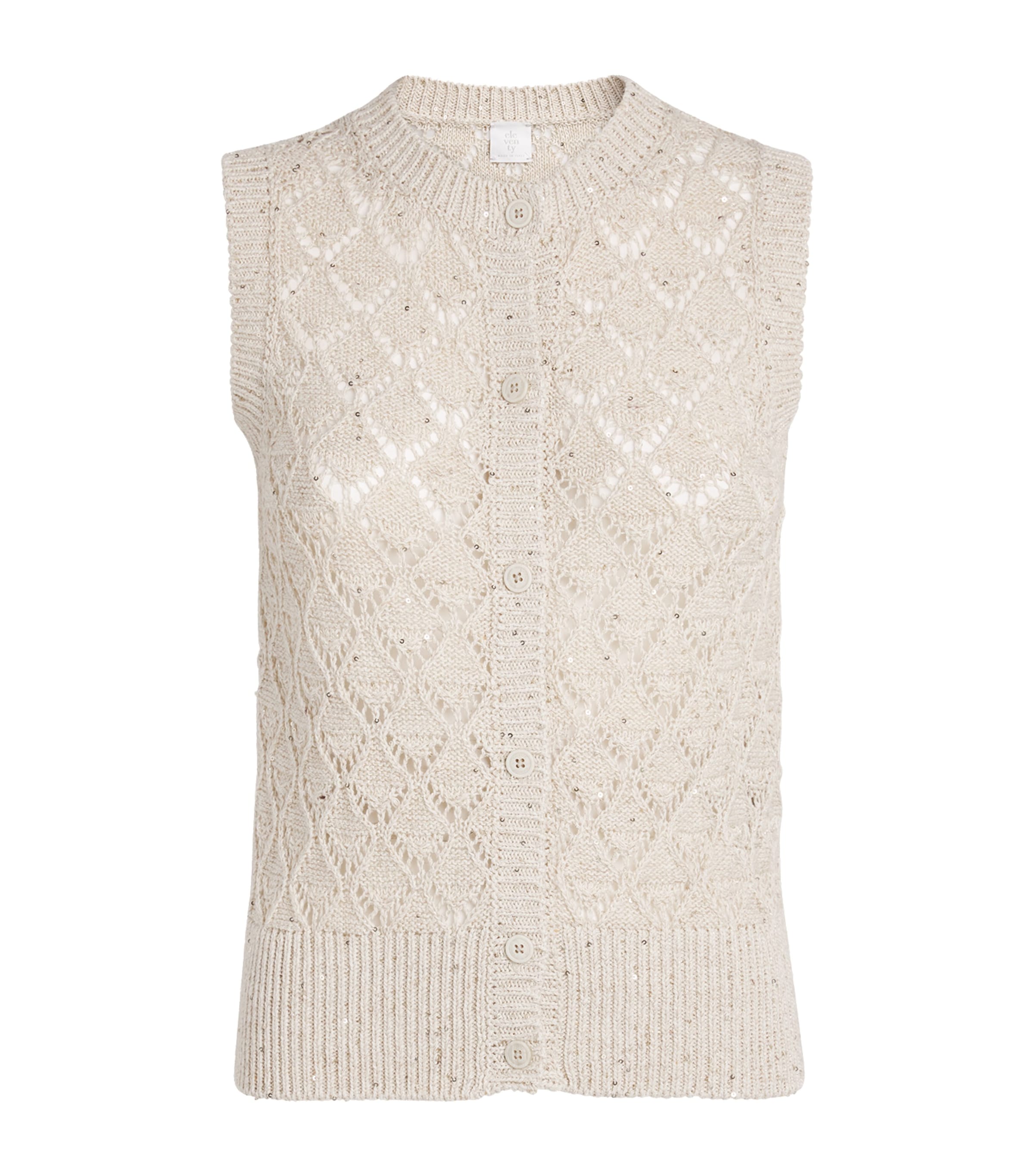 Eleventy Cotton-linen-blend Sequinned Cardigan In Brown