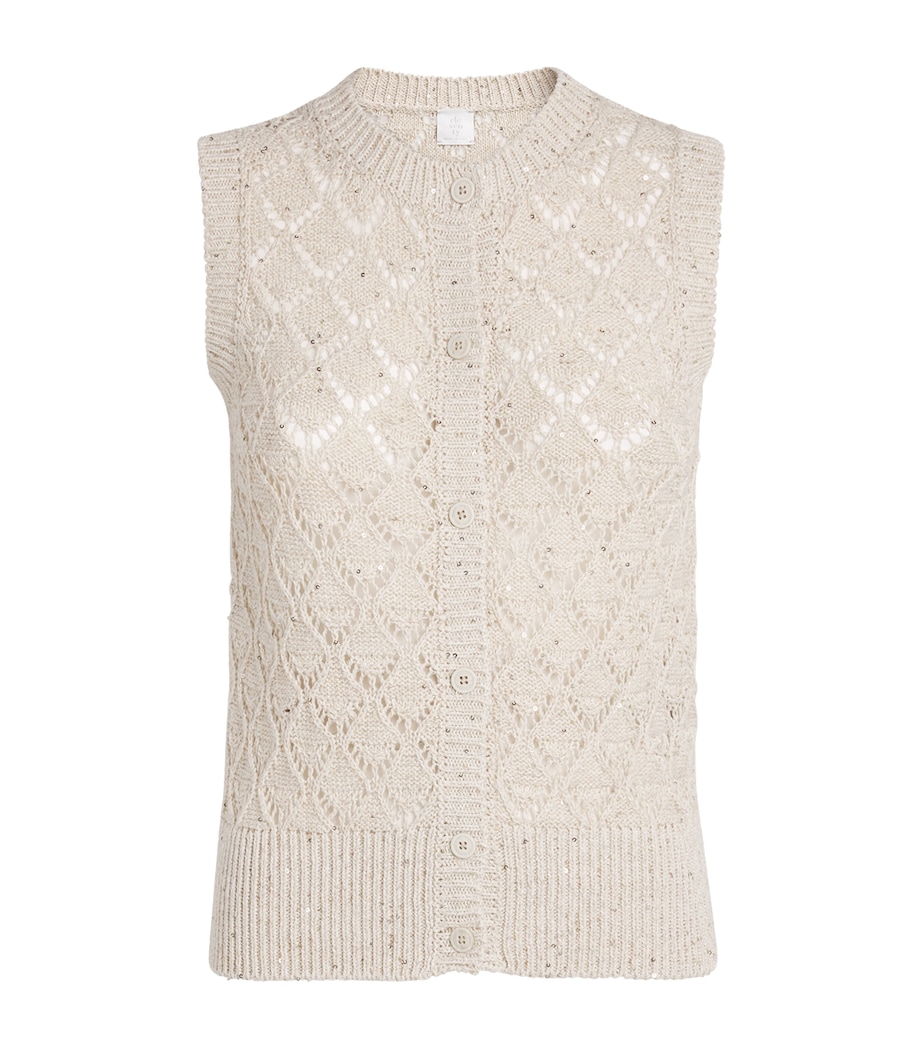 Eleventy Womens Cotton-Linen-Blend Sequinned Cardigan Avorio Image 1