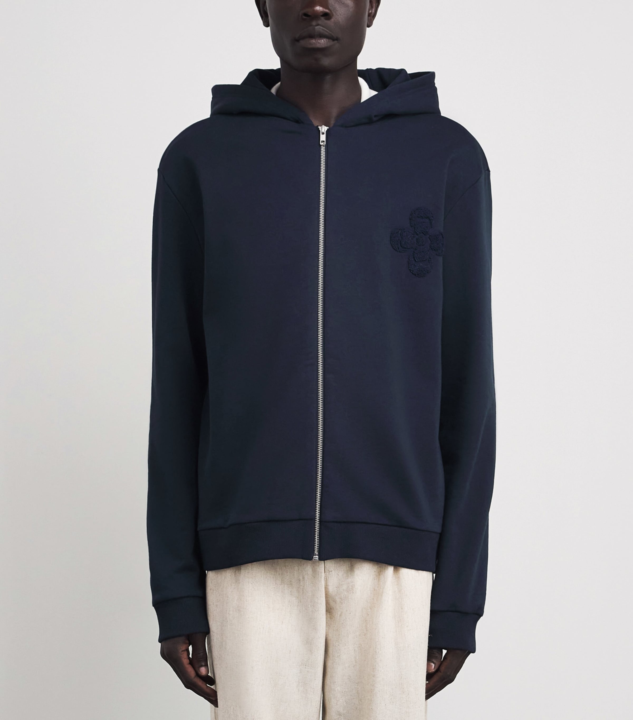 COMMAS Mens Cotton Floral Bouclé Hoodie Midnight Navy Image 4