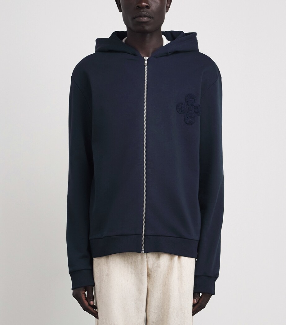 COMMAS Mens Cotton Floral Bouclé Hoodie Midnight Navy Image 4
