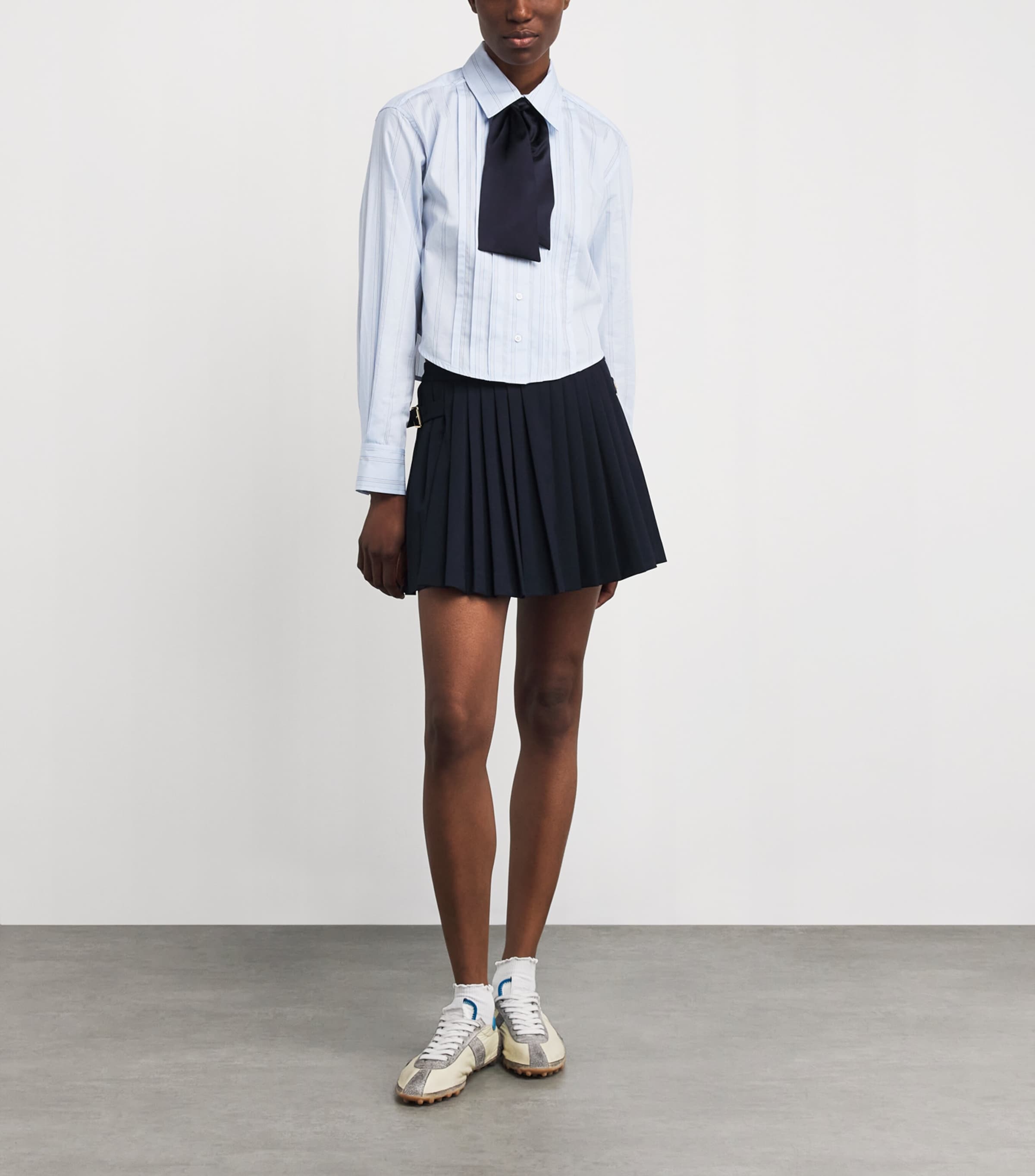 Cotton Tie Neck Shirt SKY BLUE Image 2