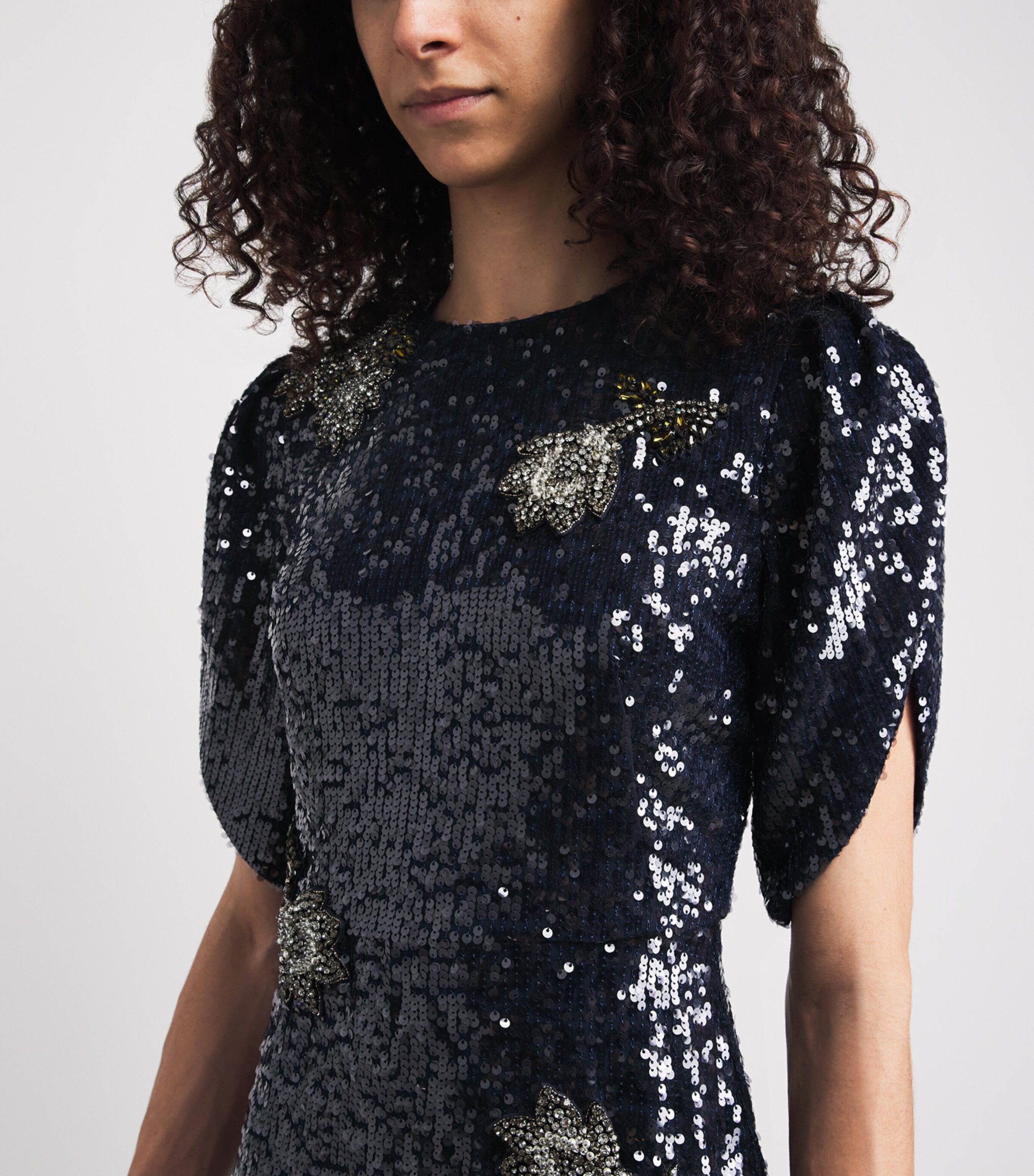 Erdem Womens Embellished Sequin Midi Dress Midnight Image 3