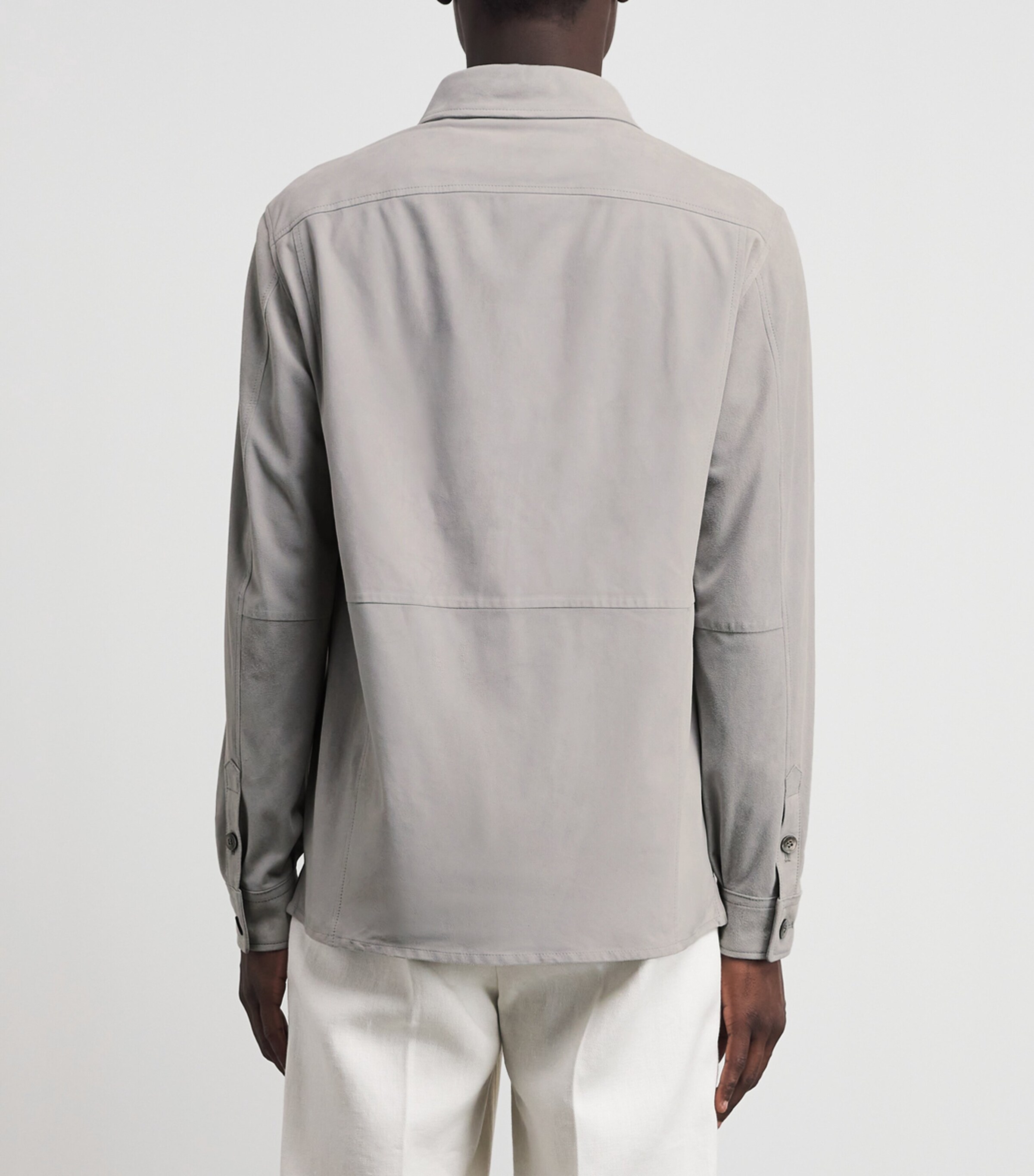 Paul & Shark Mens Aqua Suede Overshirt Light Grey Image 5