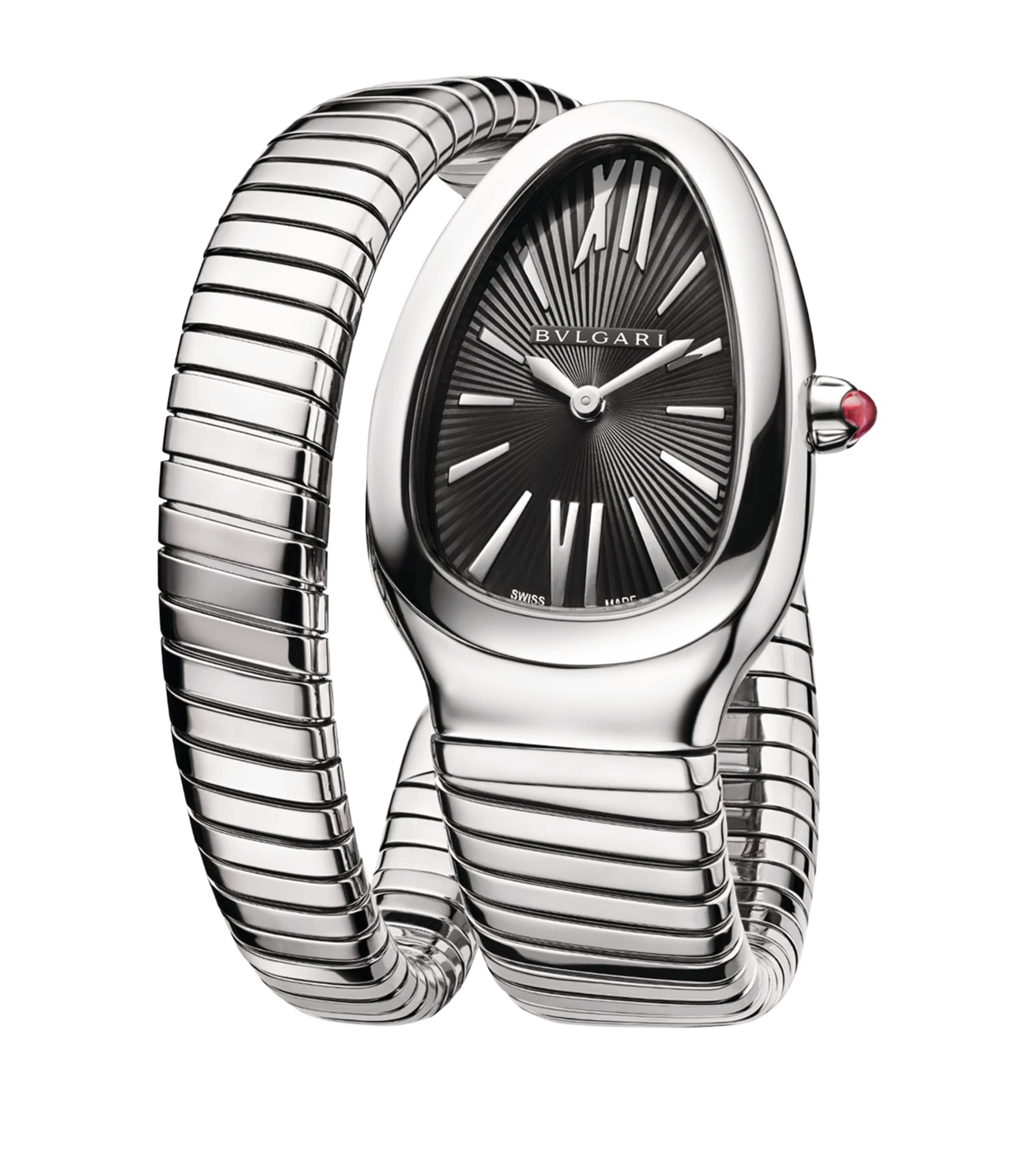 Bvlgari Stainless Steel and Pink Rubellite Serpenti Tubogas Watch 35mm Black Image 3