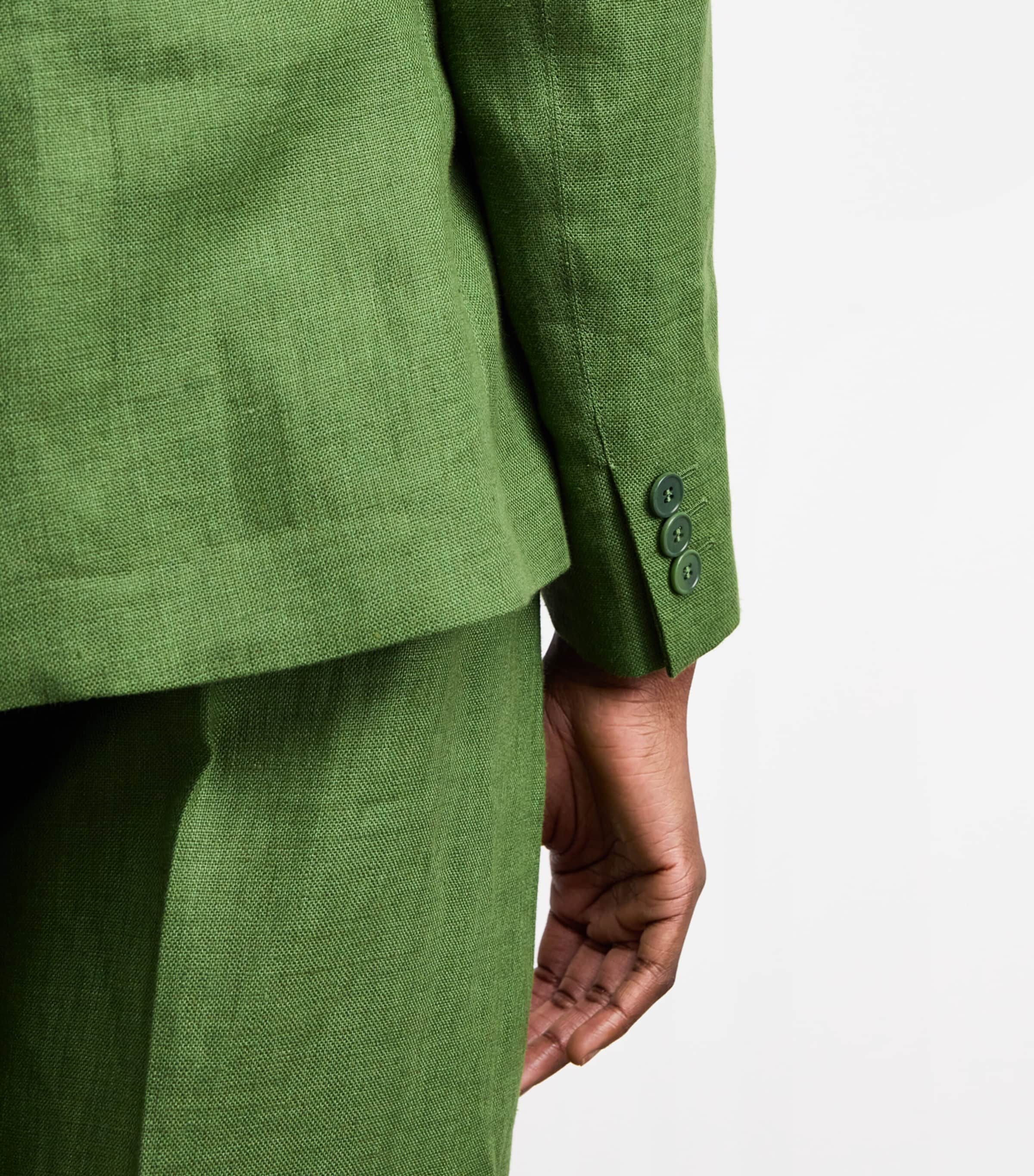 Linen Single-Breasted Blazer GREEN Image 6