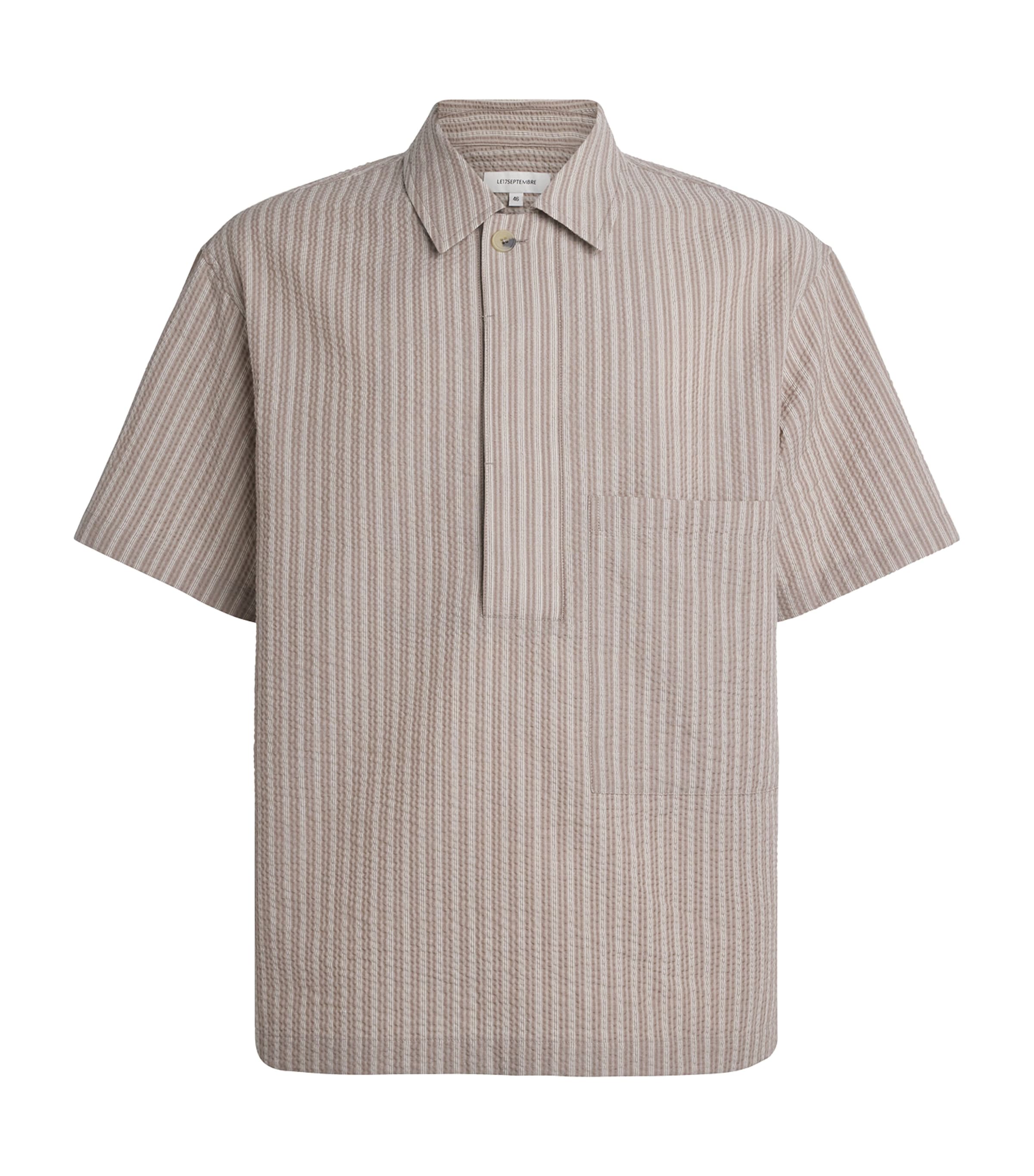 Le 17 Septembre Mens Cotton-Blend Seersucker Stripe Shirt Brown Image 1