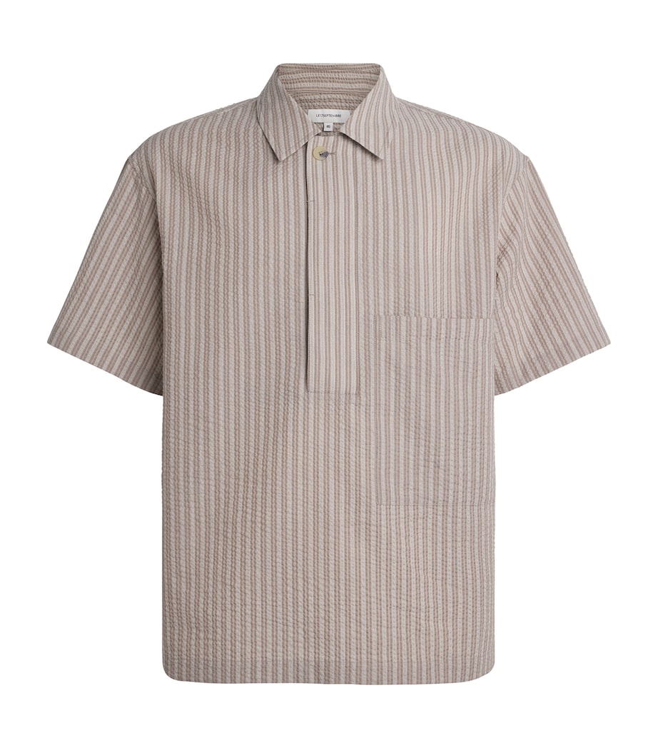 Le 17 Septembre Mens Cotton-Blend Seersucker Stripe Shirt Brown Image 1