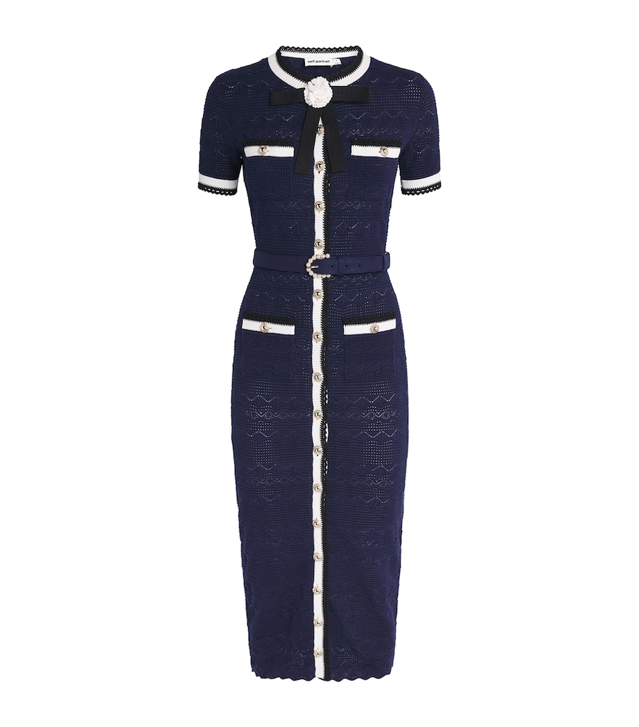 Self-Portrait Womens Knitted Belt Midi Dress Navy Image 1