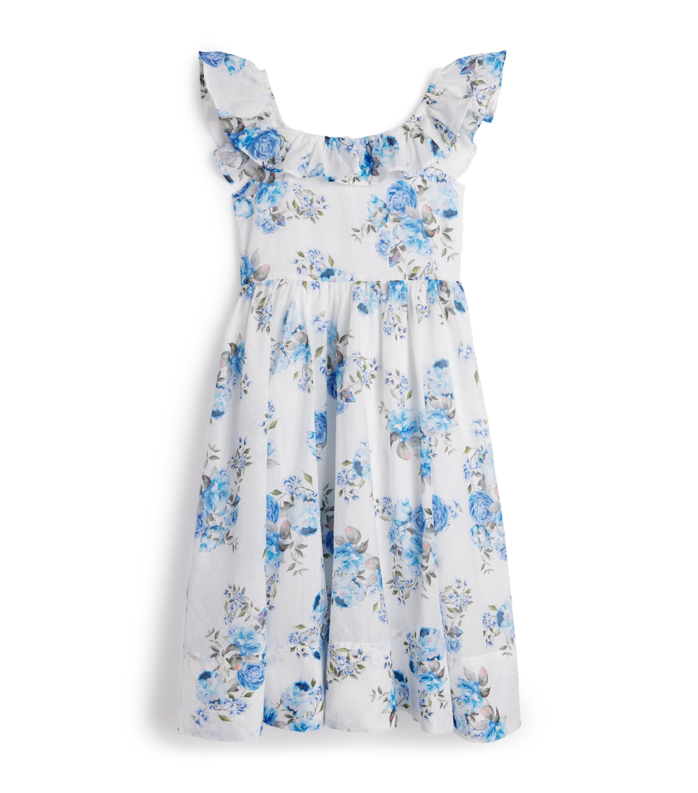 Cotton Floral Ruffle Dress (4-16 Years) BLUE ROSES PRINT Image 1