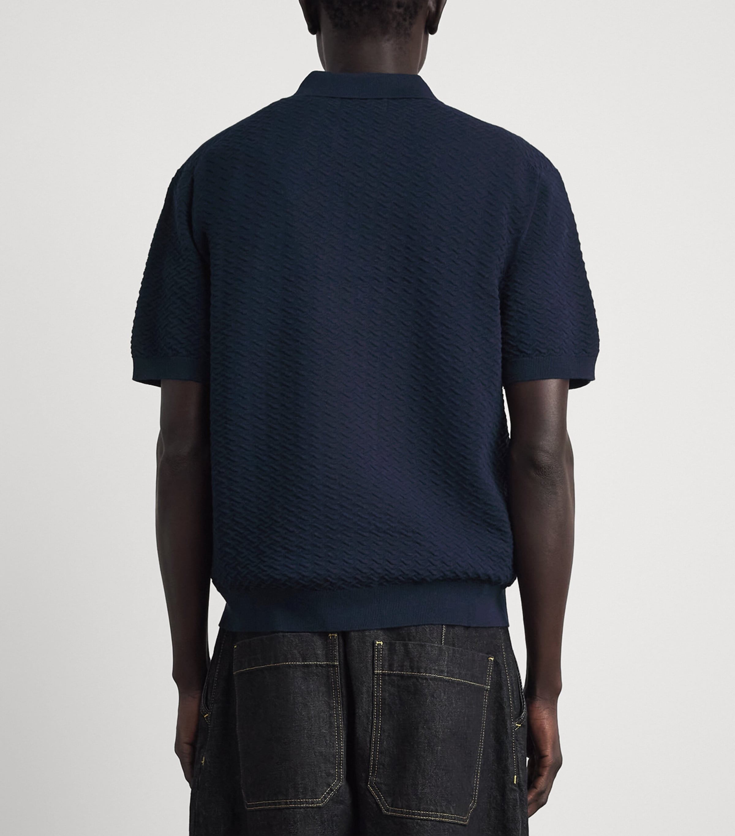 NN.07 Mens Organic Cotton Zip-Up Polo Shirt Navy Blue Image 5