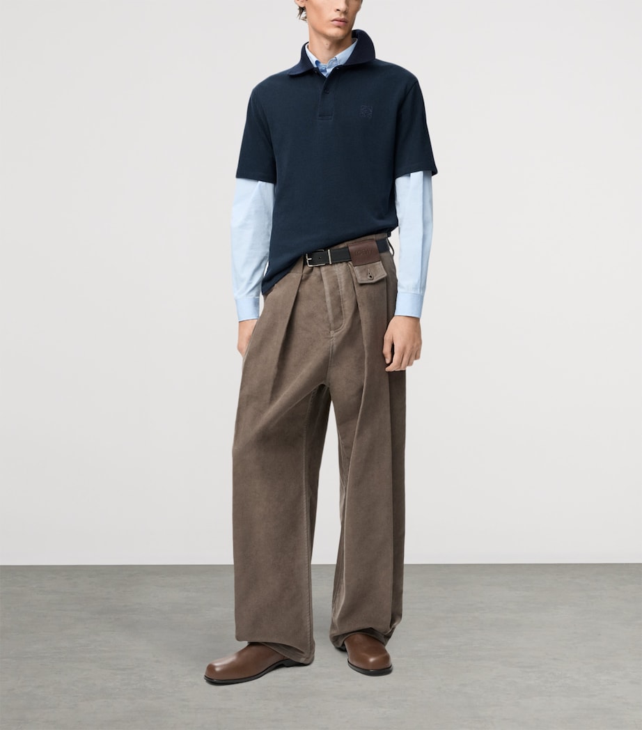LOEWE Mens Cotton-Blend Anagram Polo Shirt Navy Blue Image 2
