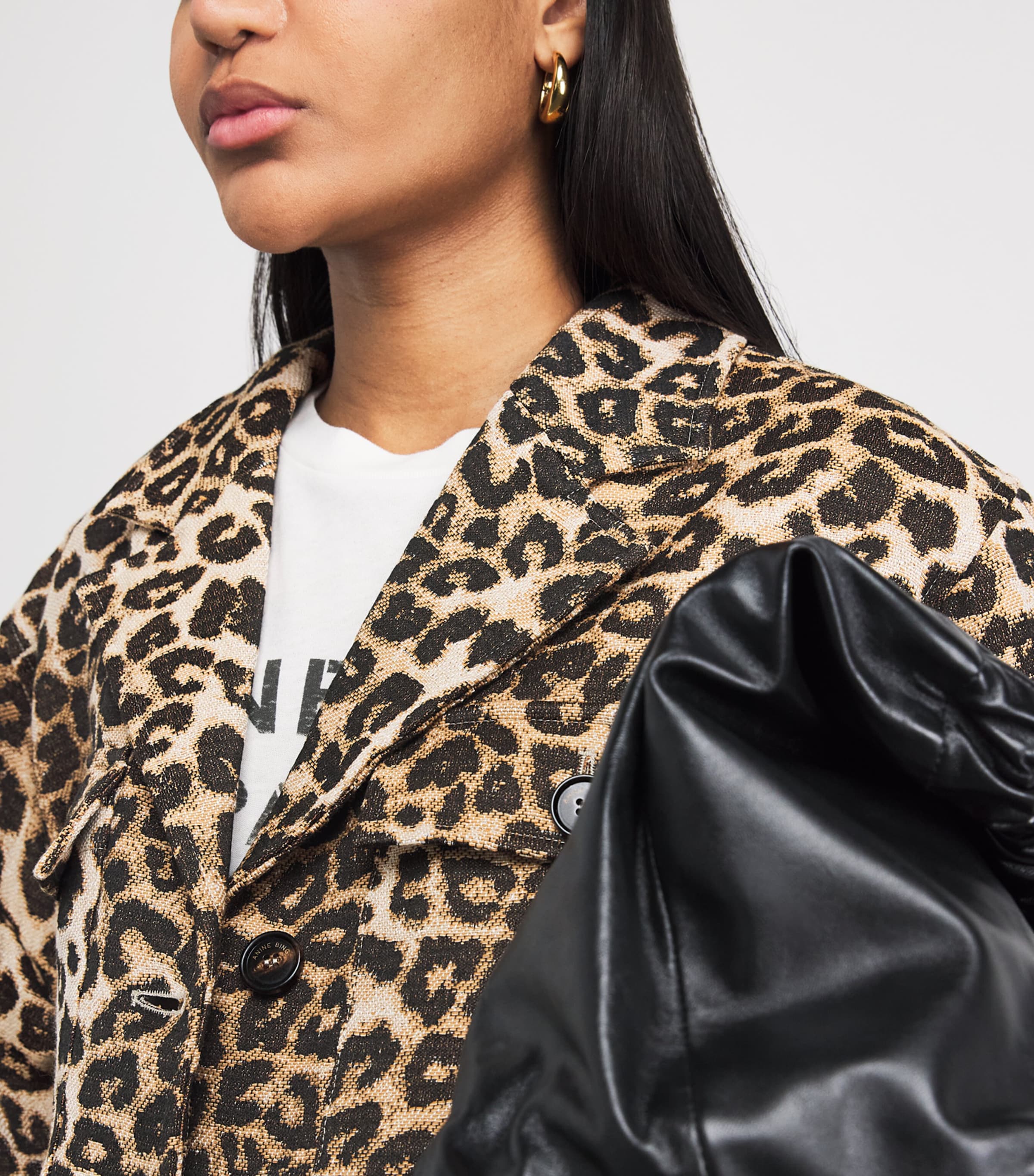 ANINE BING Womens Cotton-Blend Flynn Jacket Leopard Image 3