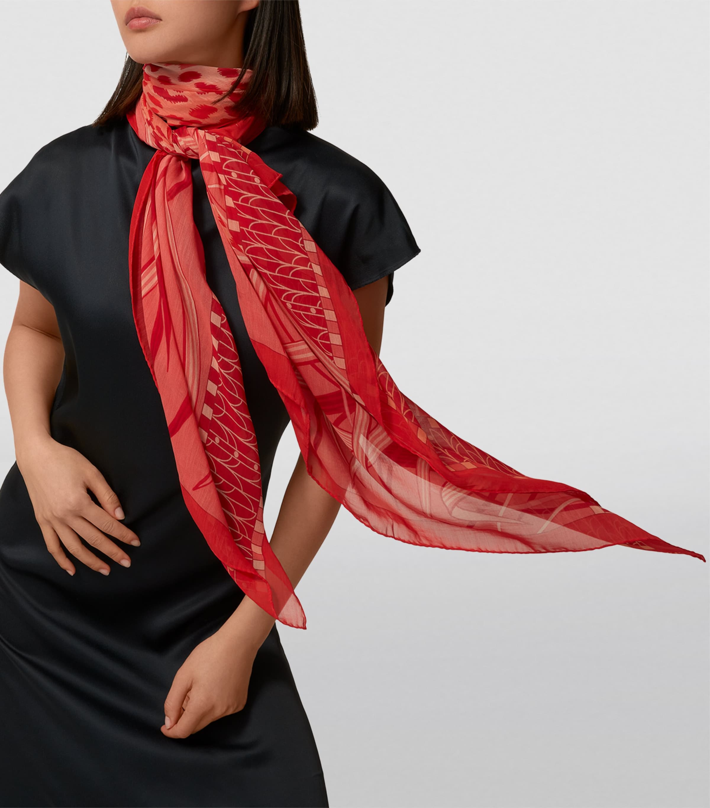 Silk-Cotton Panther Scarf CORAL Image 2
