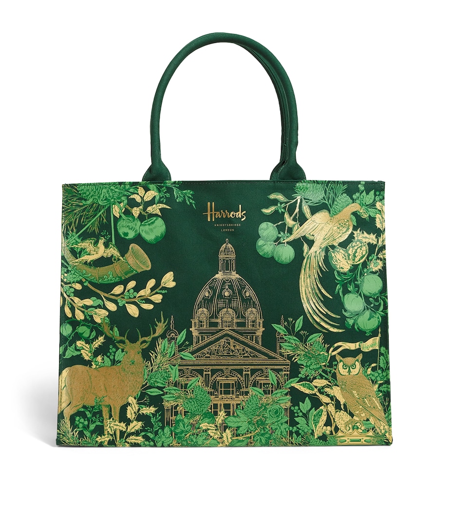 Cotton House of Harrods Jacquard Shopper Bag GREEN Image 1
