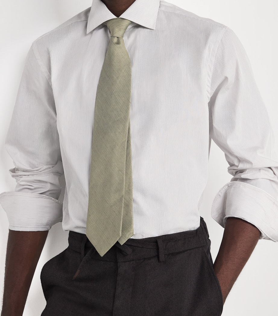 Silk-Linen-Cotton Tie MID GREEN Image 2