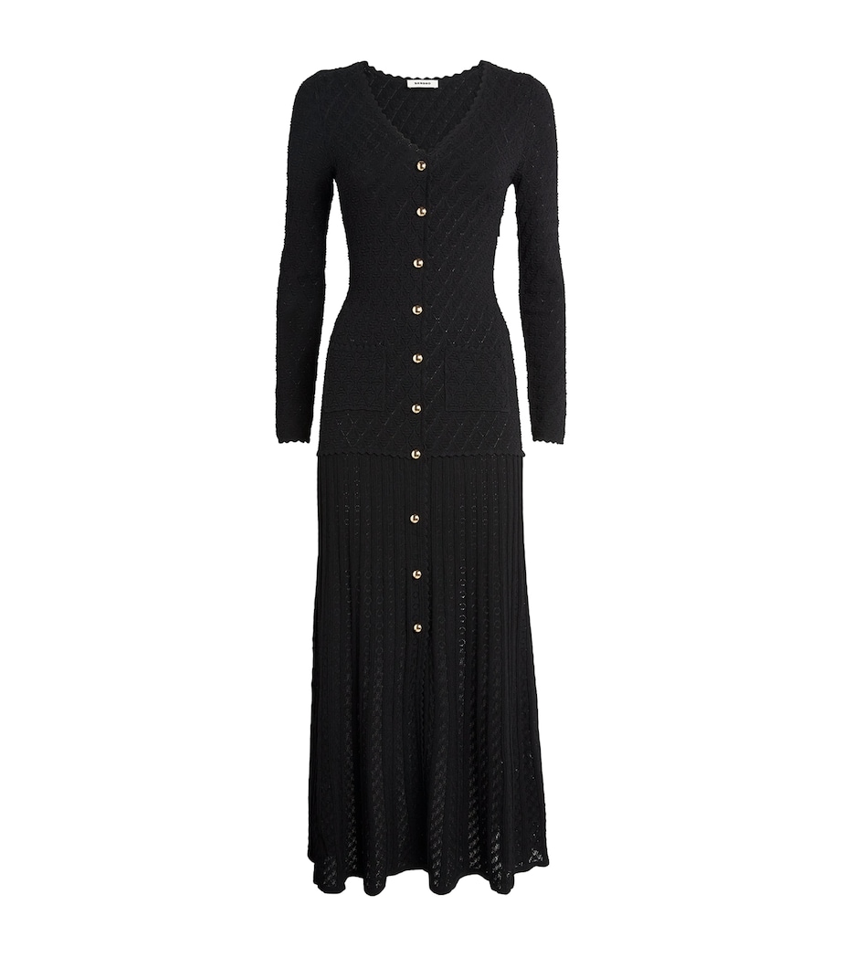 Knit V-Neck Midi Dress BLACK Image 1