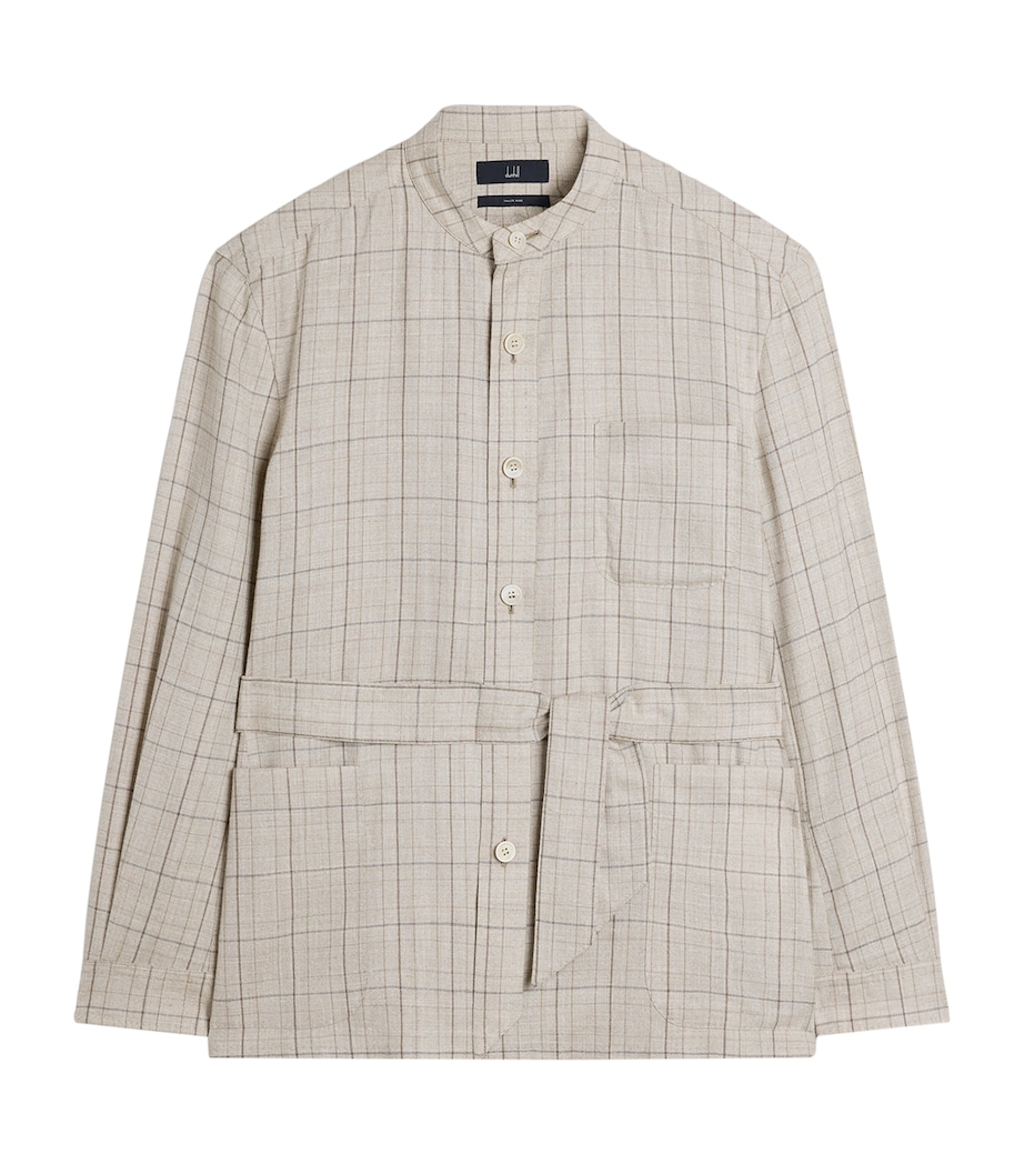 Dunhill Mens Wool-Silk-Linen Check Belted Jacket Image 1