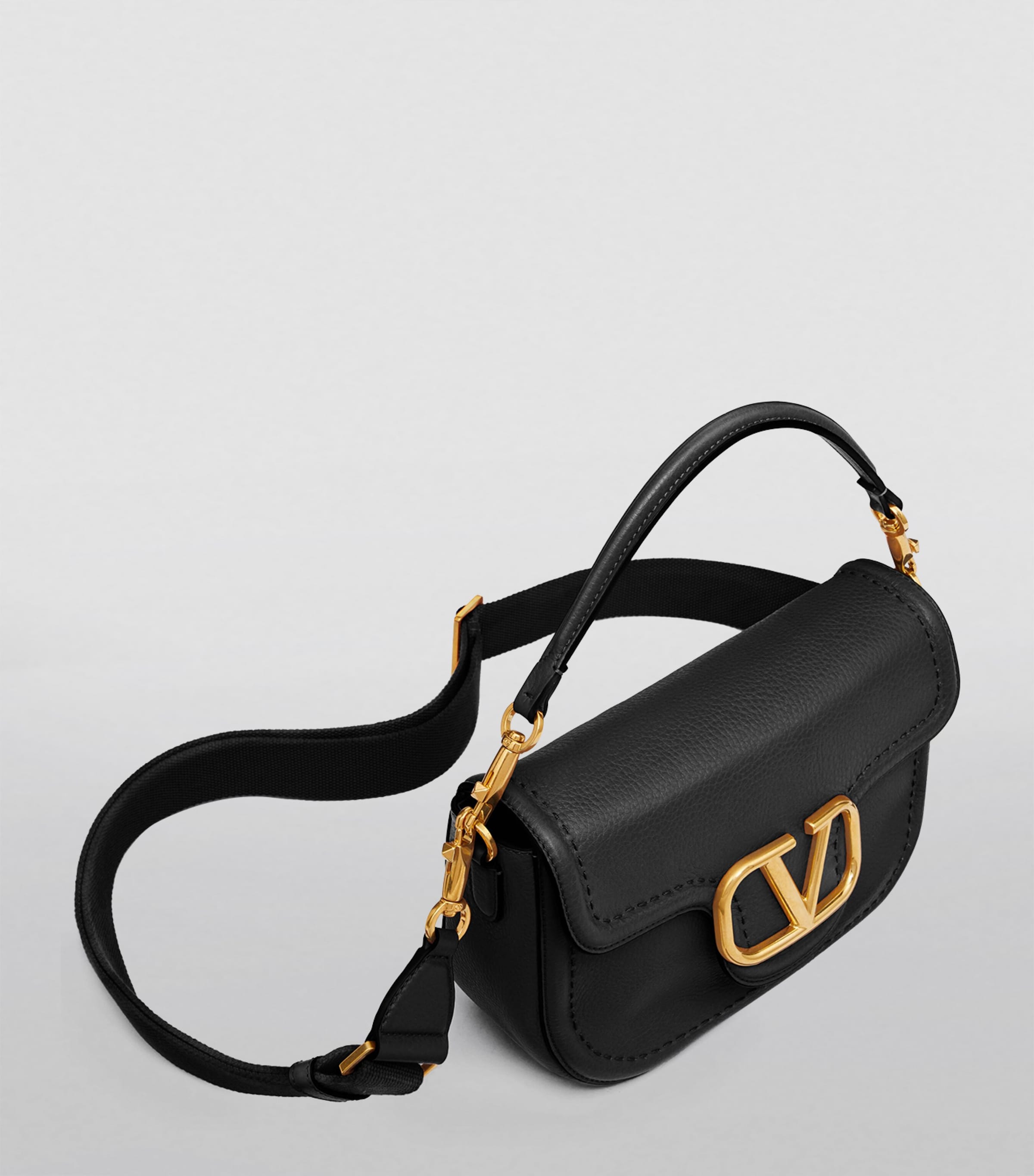 Valentino Garavani Black Leather Alltime Shoulder Bag | Harrods UK