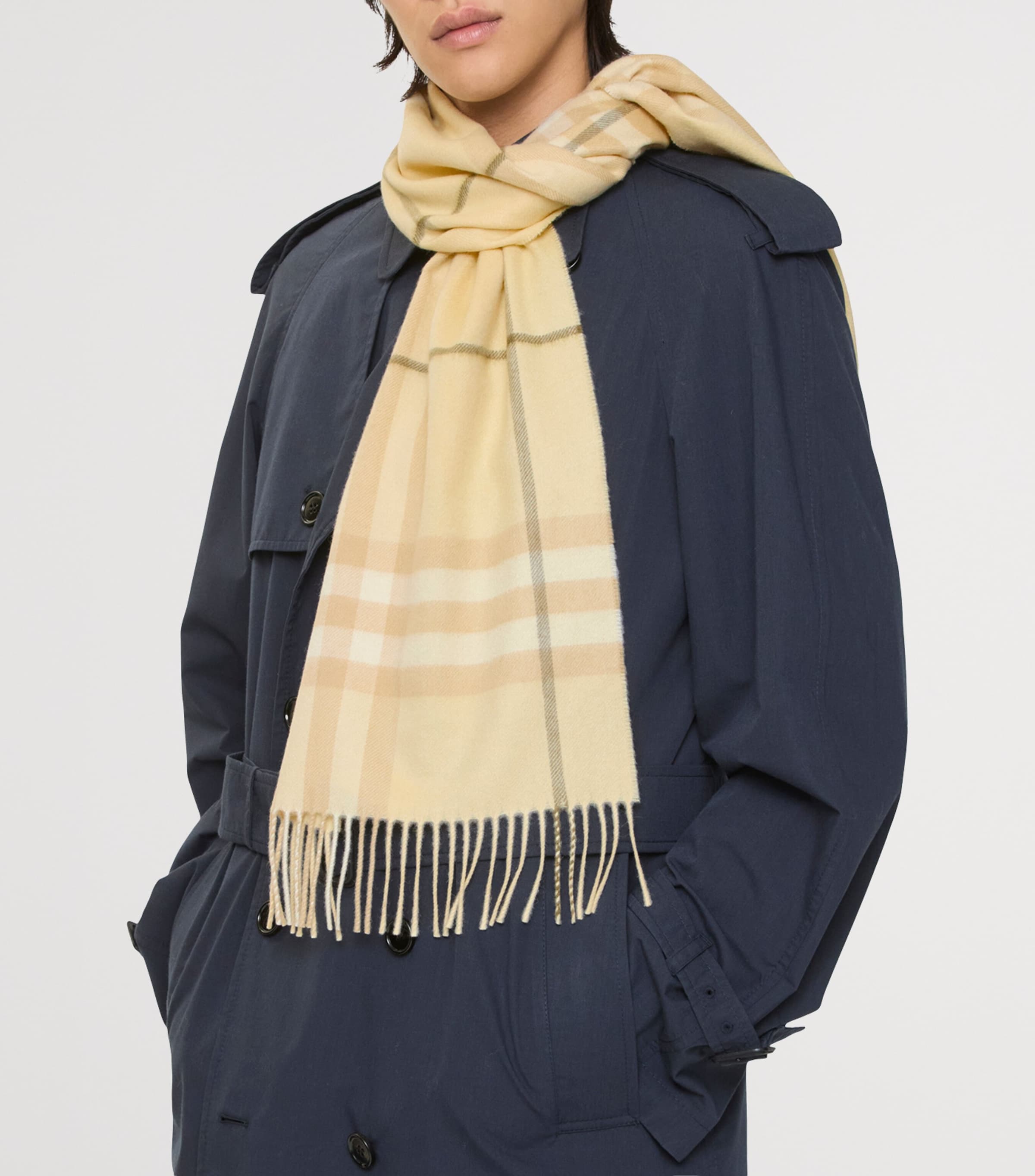 Burberry Cashmere Check Scarf Buff Yellow Image 4