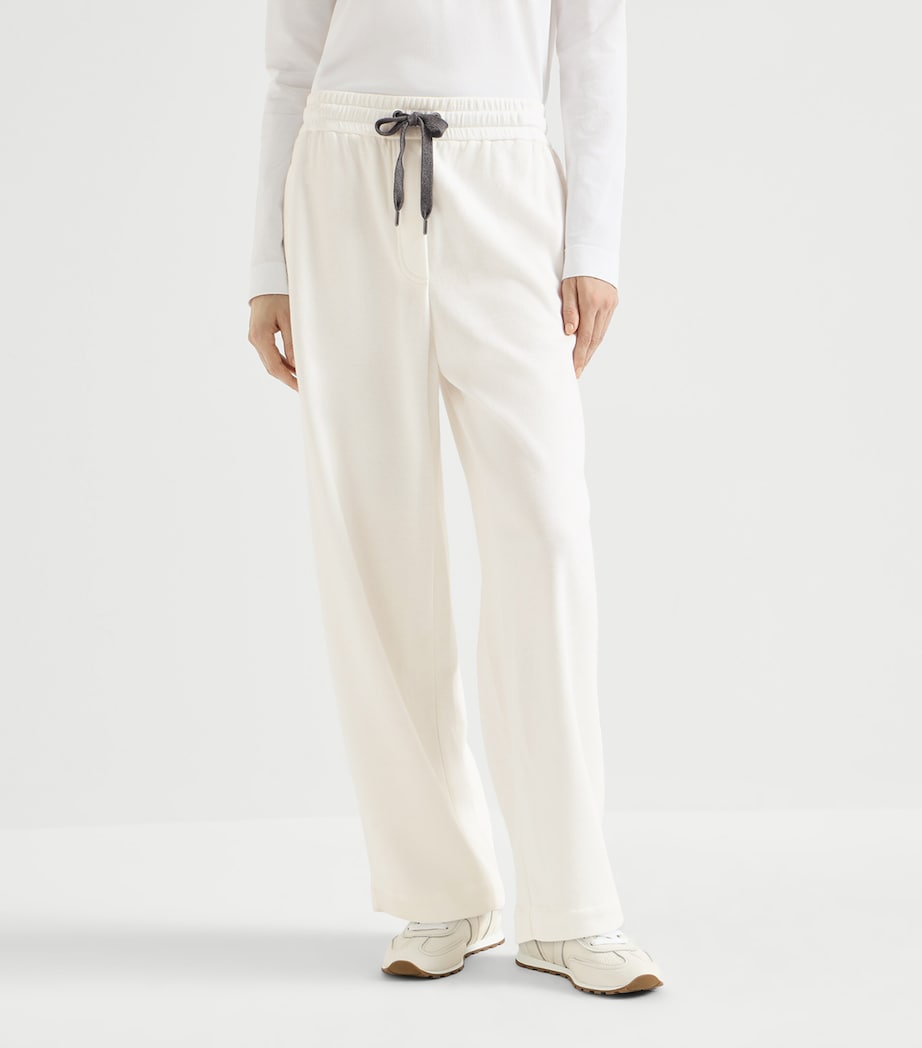 Brunello Cucinelli Womens Piqué Drawstring Straight Trousers White Image 3