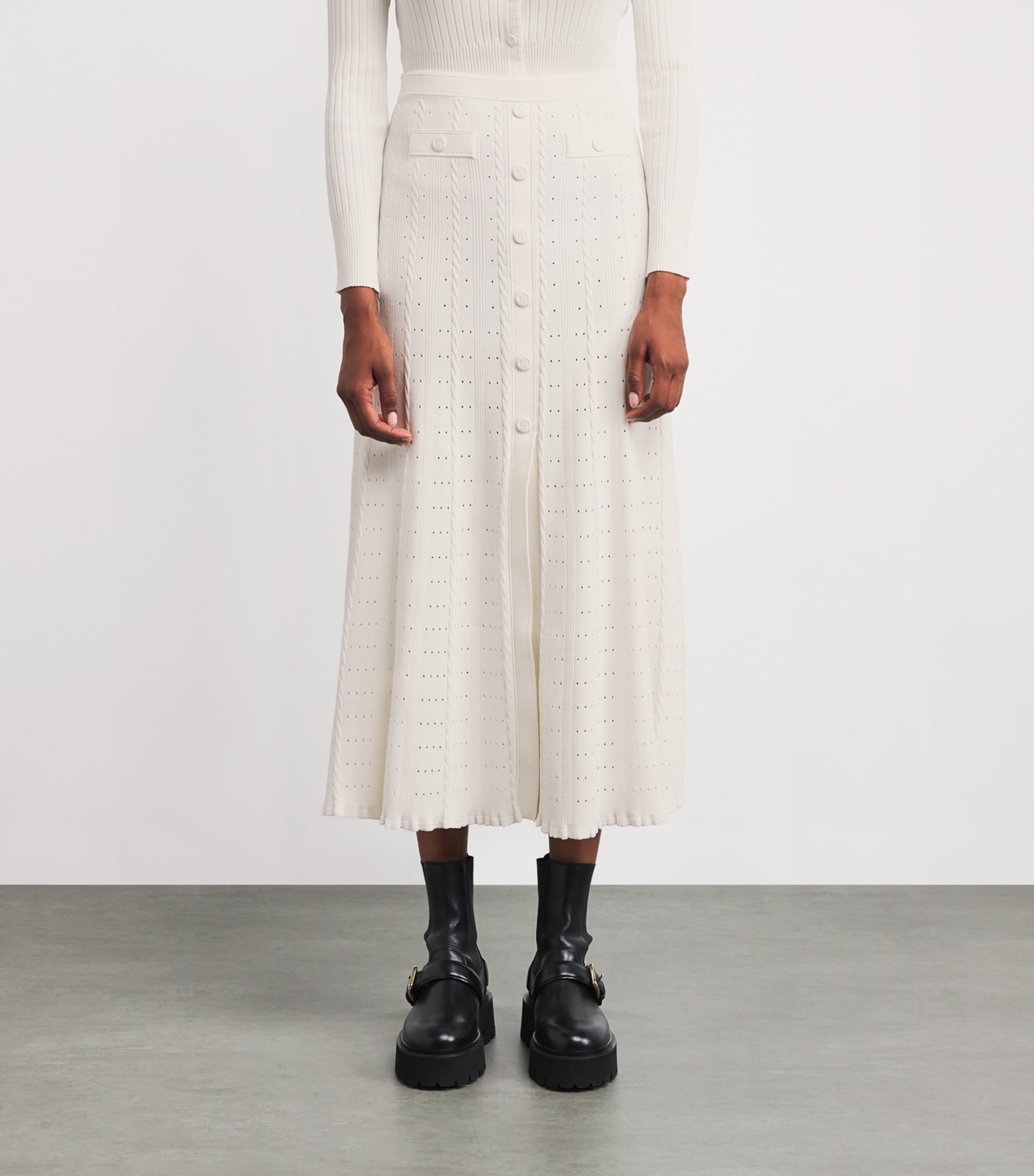 Pointelle-Knit Midi Skirt ECRU Image 3