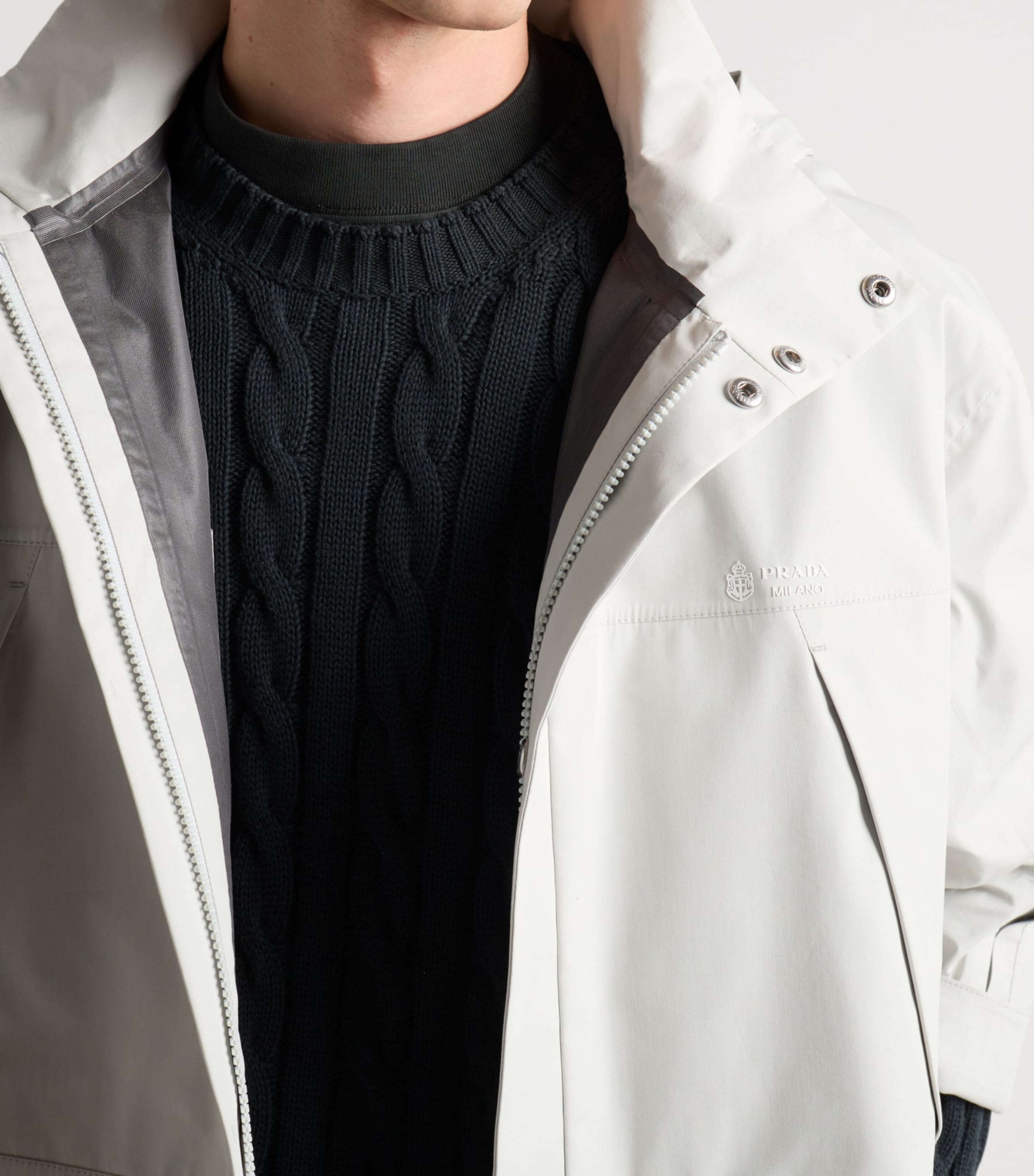 Prada Mens Technical Fabric Hooded Jacket Neutral Image 3