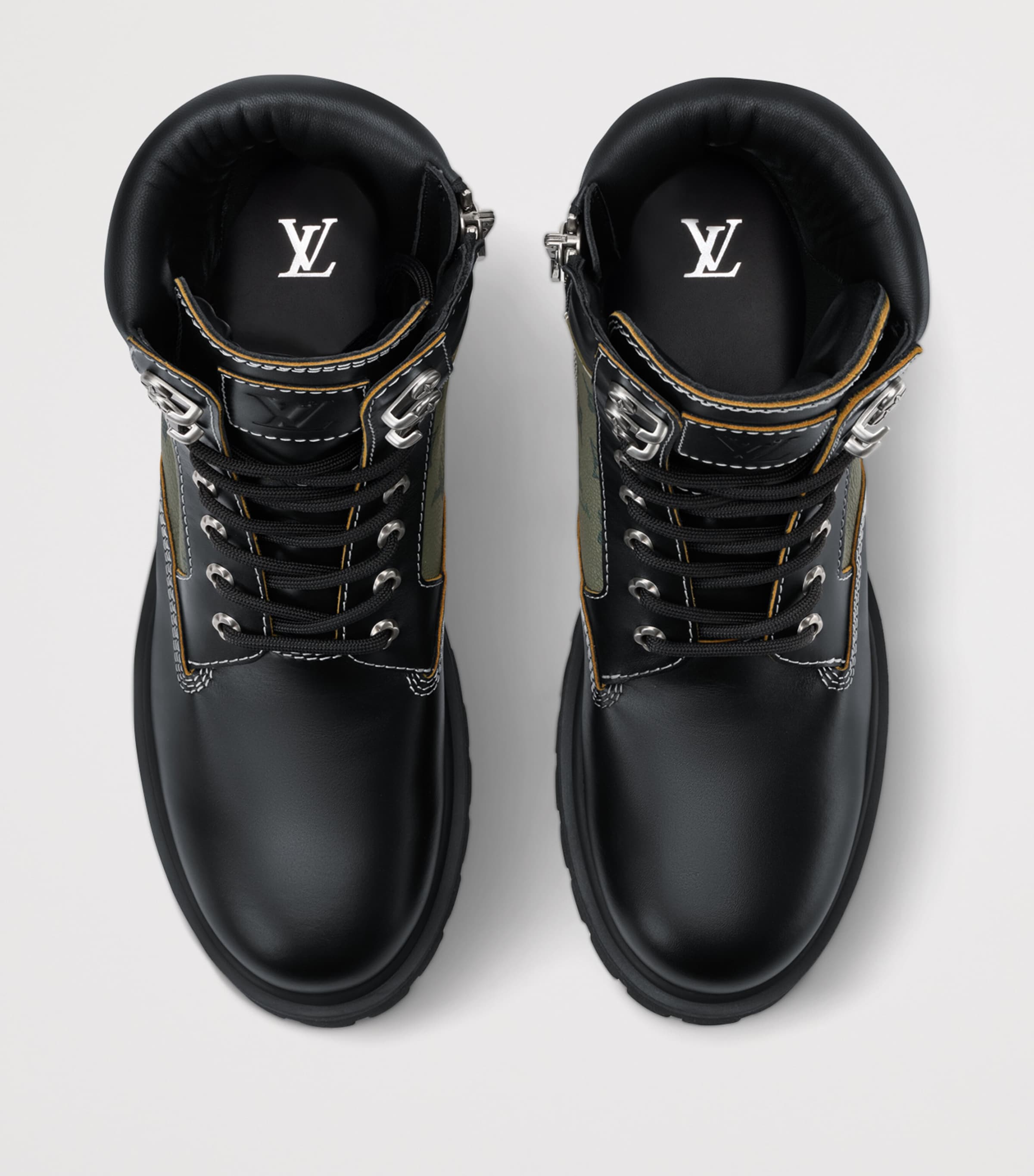 Leather Remix Combat Boots KHAKI GREEN Image 4