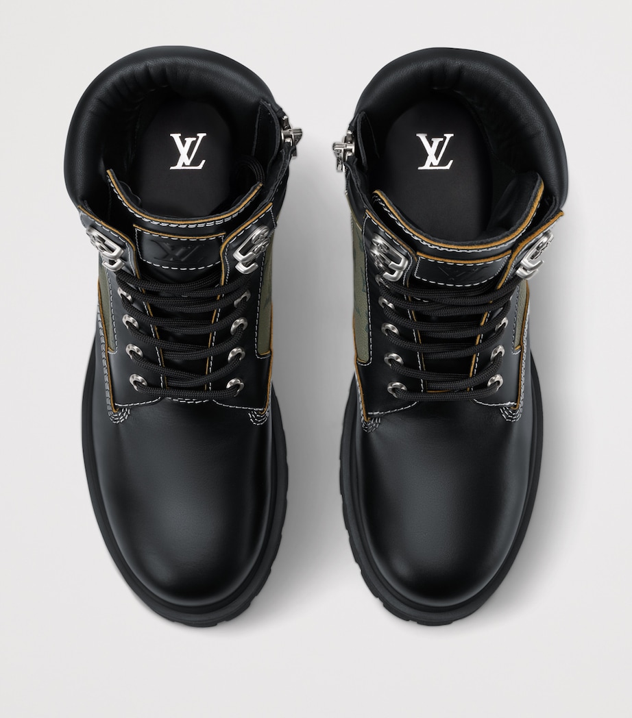 Leather Remix Combat Boots KHAKI GREEN Image 4